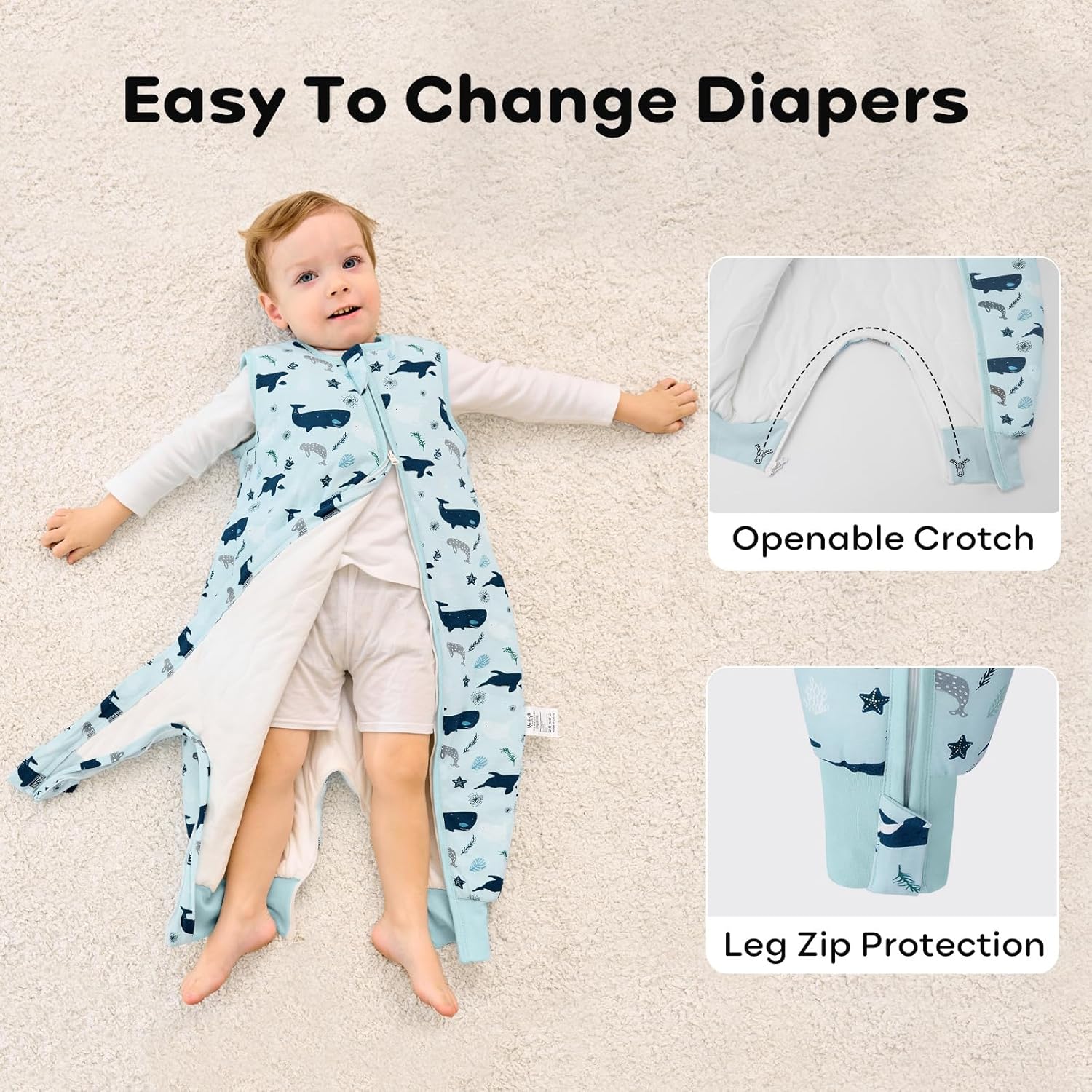 Detalle de Unnivoll Baby Schlafsack mit Füßen 2,5 Tog – Winterschlafsack aus Baumwolle, Größe 70–100 cm