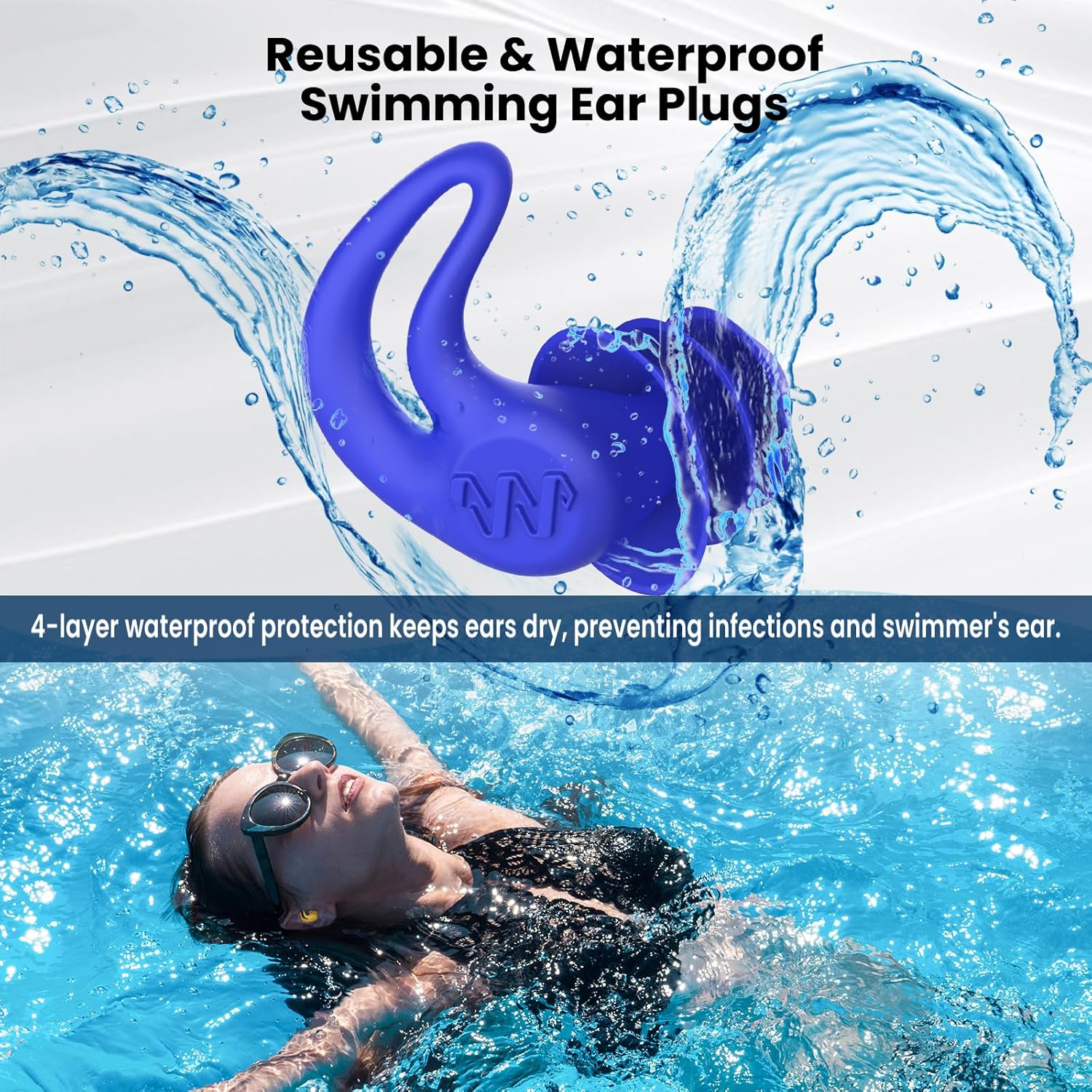 Thumbnail 2 de Swimming Ear Plugs 4 Pairs Silicone for Adults 🏊