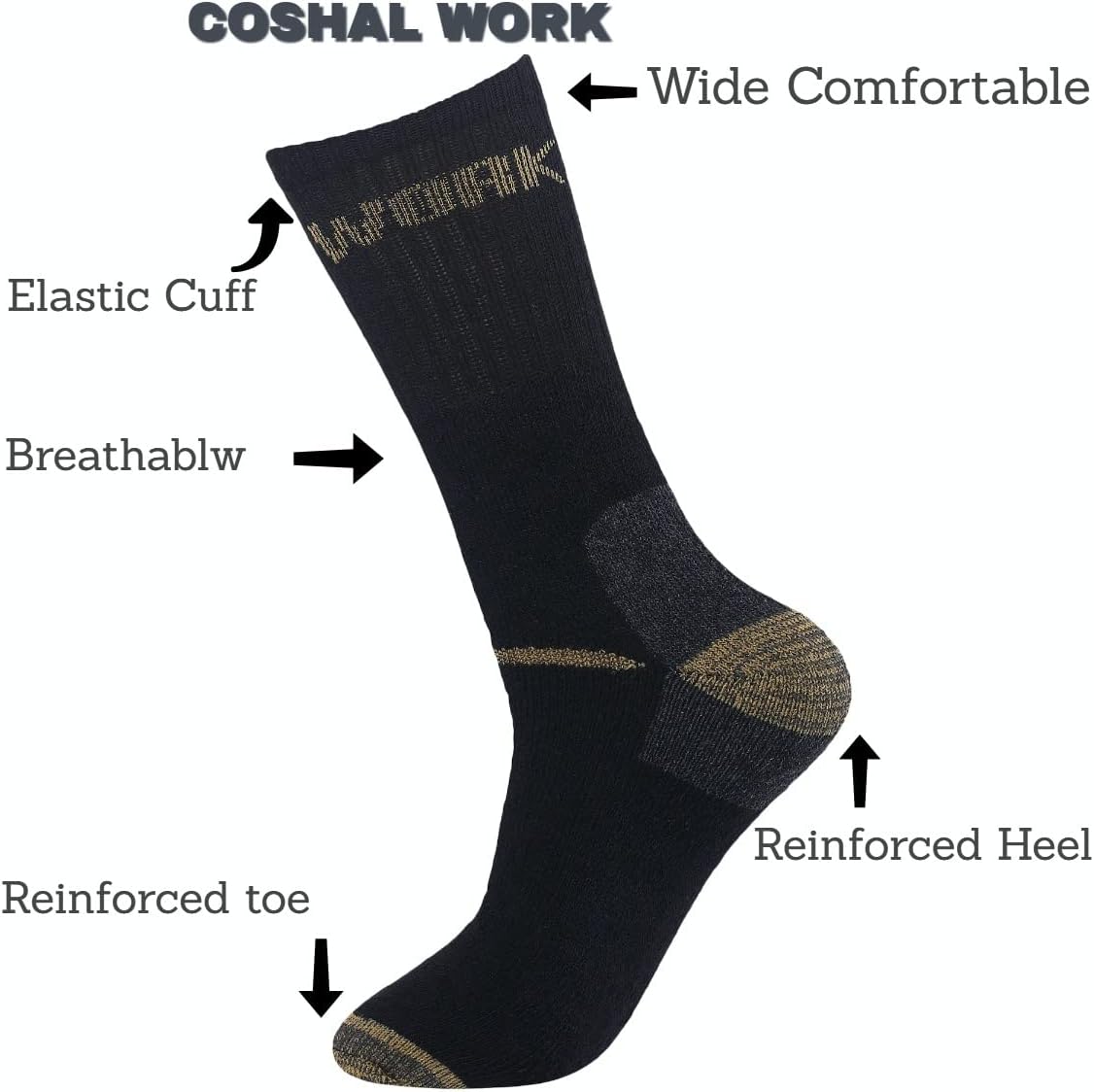 Thumbnail 2 de COSHAL® 3 Men's Work Socks – Reinforced Cotton Cushioned Boots (Pack of 3, UK 6–11)