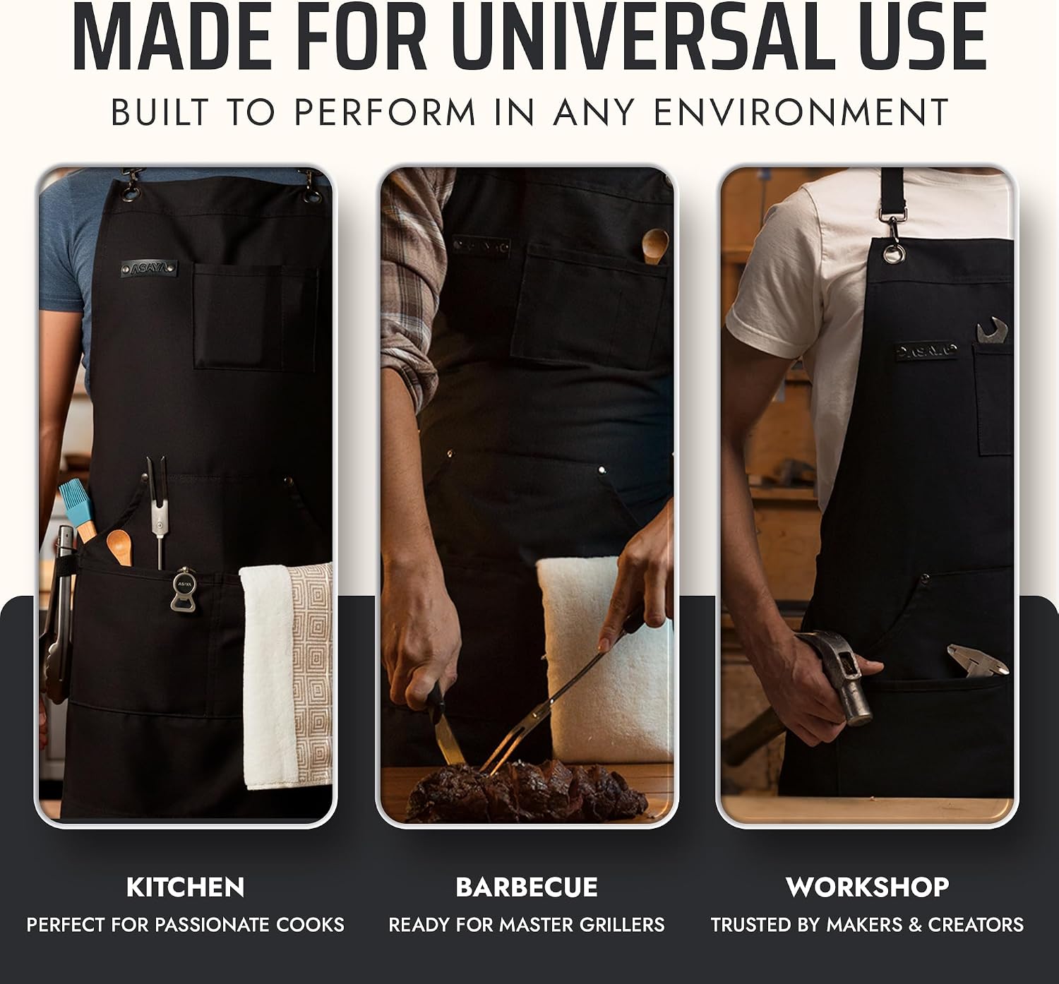 Thumbnail 6 de Asaya Chef and BBQ Apron with Bottle Opener and Hand Towel — 10oz Cotton Canvas, Cross Back Straps