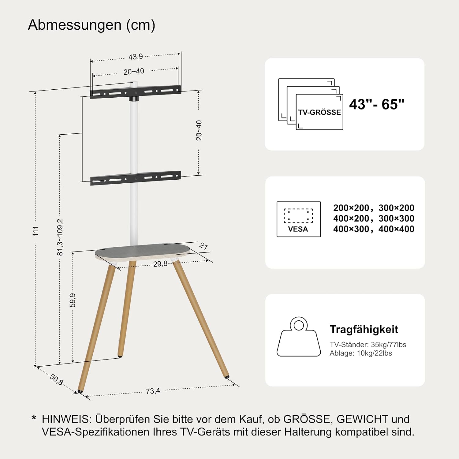 Thumbnail 6 de ECOTINY TV Staffelei 43–65 Zoll TV-Ständer