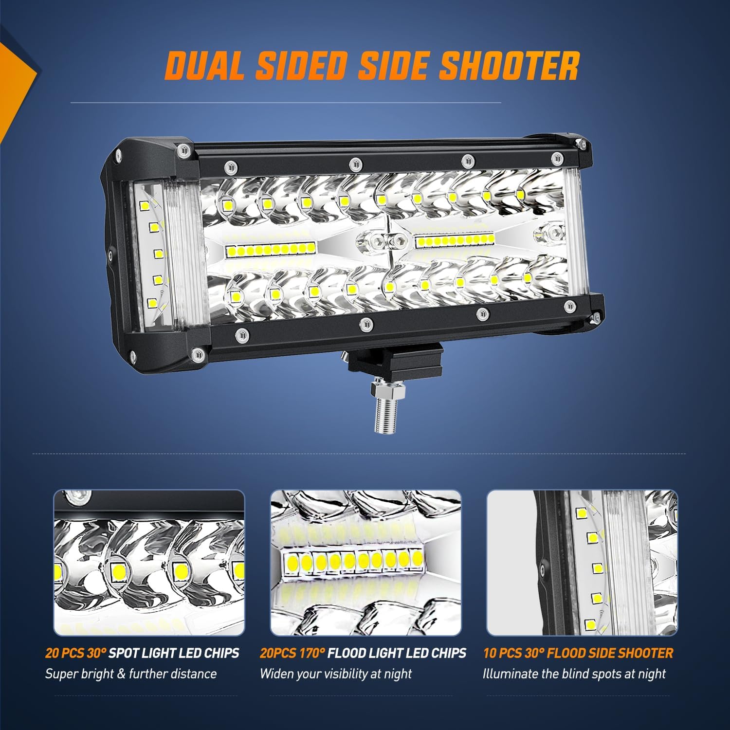 Thumbnail 2 de Nilight 2PCS 7-Inch Side Shooter LED Light Bar Kit (Triple Row Spot/Flood Combo)