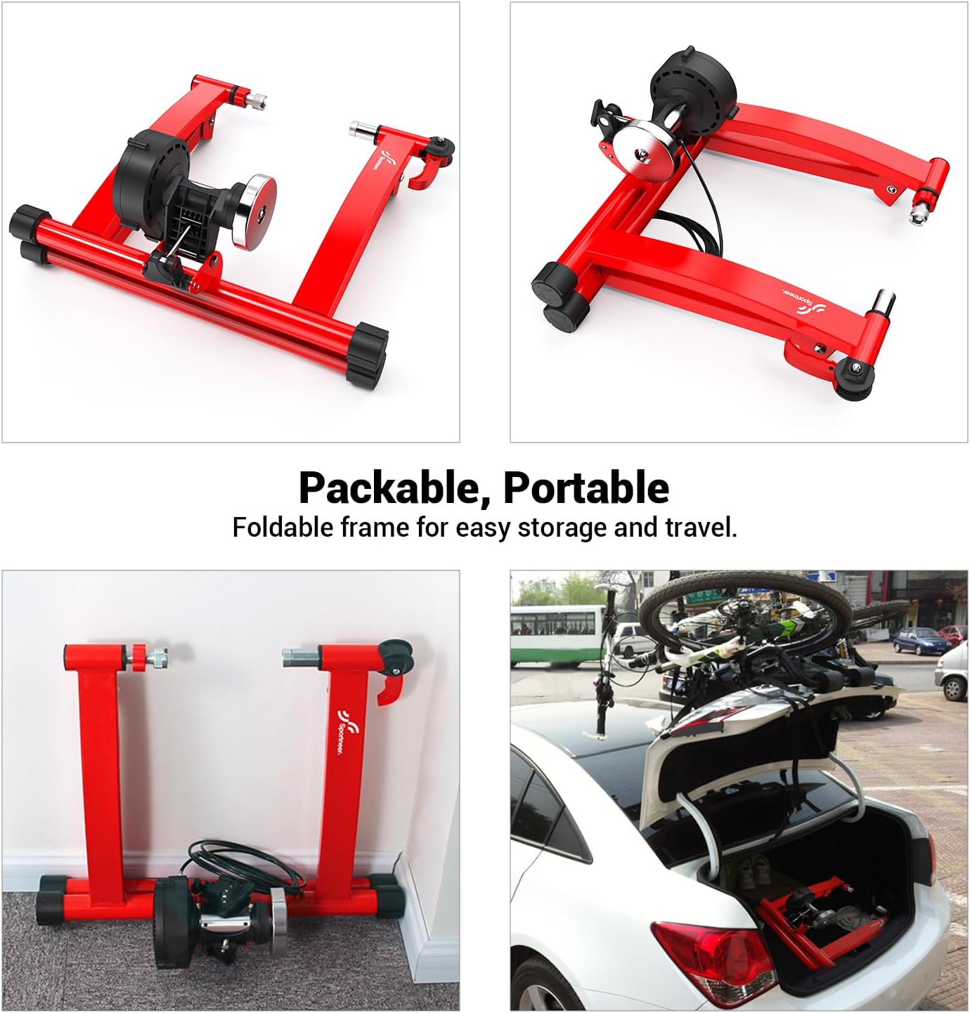Detalle 1 de Sportneer Turbo Trainer magnetic stationary bike trainer for 26–28" & 700c wheels