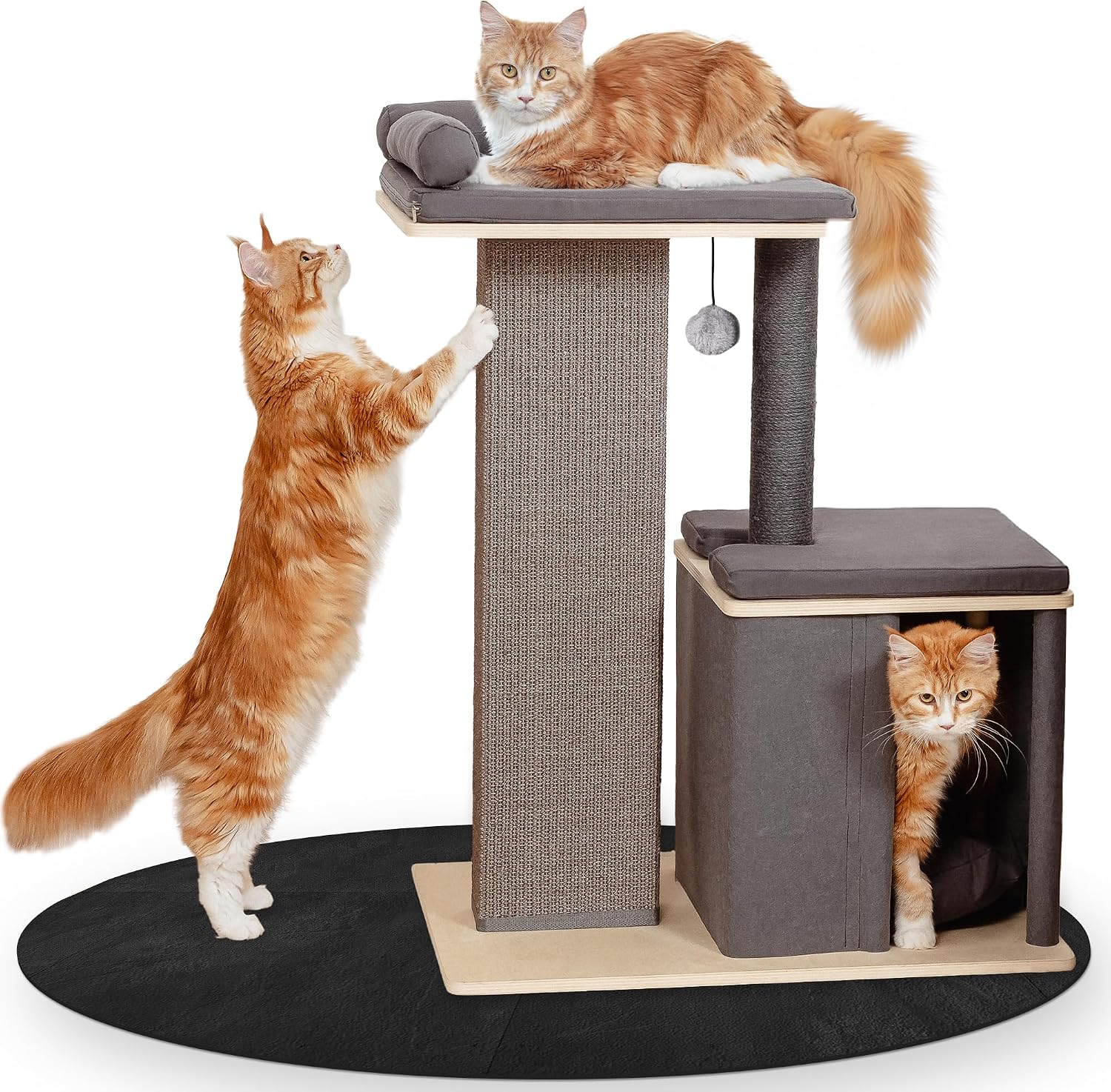 Detalle de Petlinn Premium Kratzbaum – stabiler Katzenbaum für große Katzen (95 cm) mit extrafester Stamm, Naturholz-Look und großzügigen Liegeflächen
