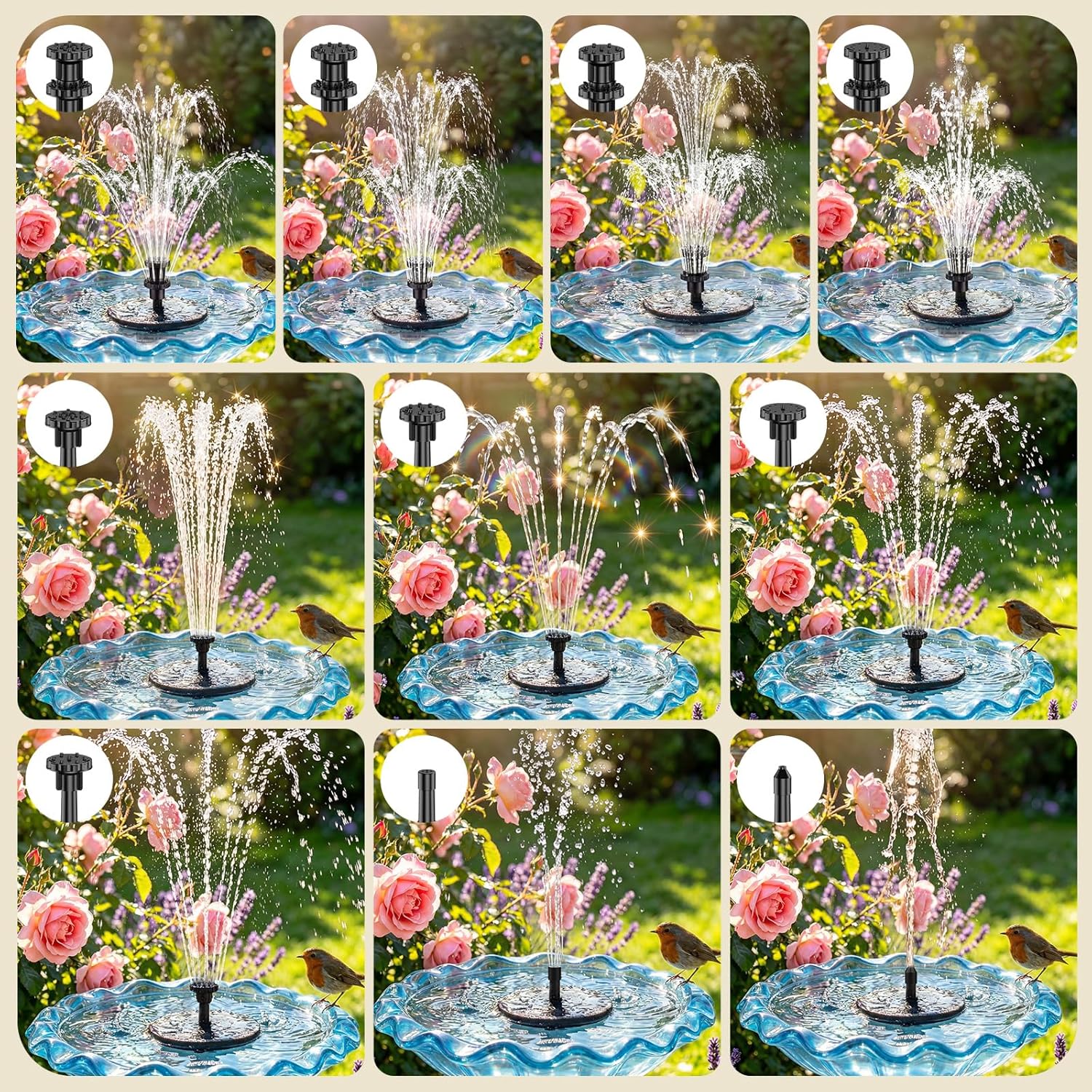 Detalle de AISITIN 5.5W Solar Fountain Pump: Backup Floating Water Fountain for Bird Baths, Ponds and More