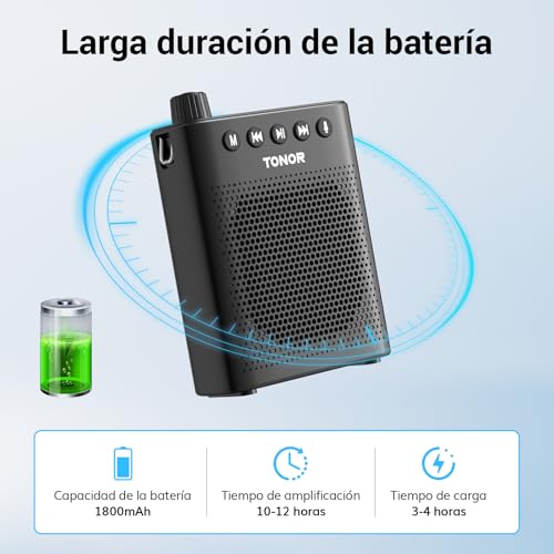 Detalle de TONOR K10: Amplificador de voz Bluetooth portátil 10W para docentes, guías y entrenadores