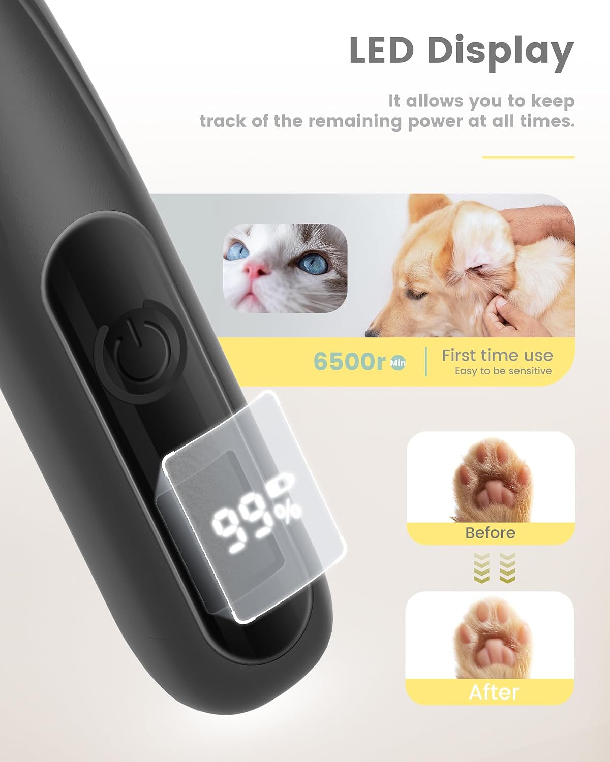 Thumbnail 6 de Cat Clippers with LED Display: 35dB Ultra-Low Noise Cordless Grooming for Paws, Ears, Face and More