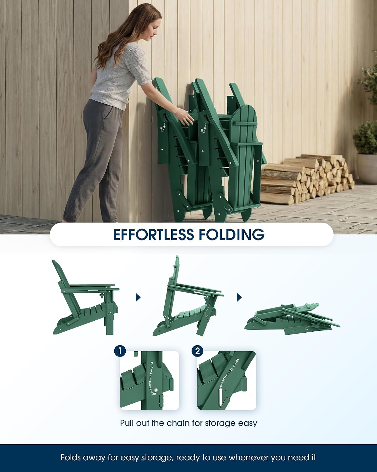 Thumbnail 5 de MUCHENGHY Folding Adirondack Chair Set of 2, Green HDPE Patio Chairs with Cup Holders