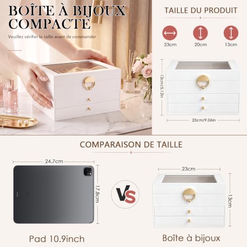 Detalle de StowBin, boîte à bijoux à 3 niveaux avec 24 compartiments et couvercle transparent