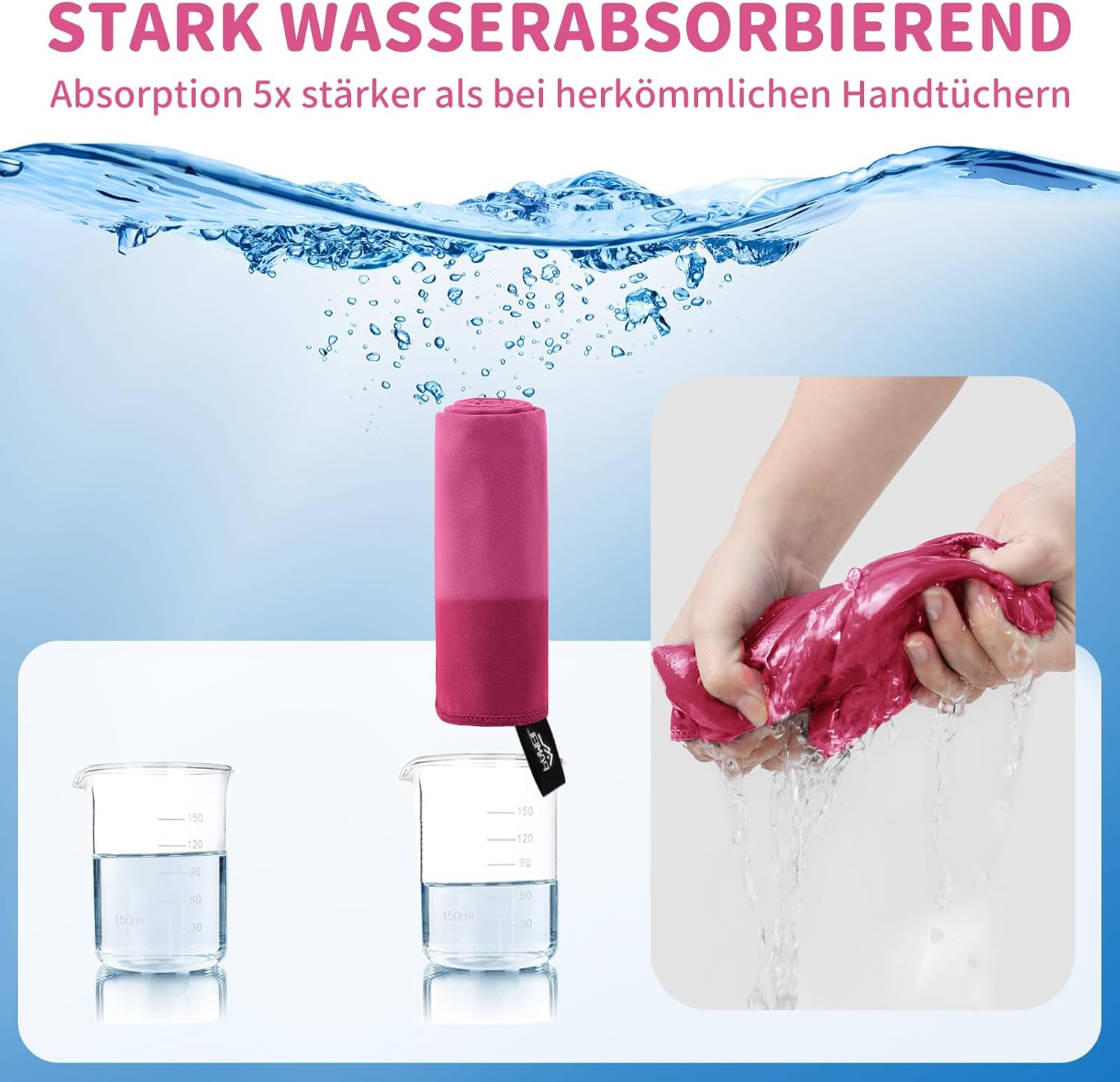 Thumbnail 5 de Pameil Mikrofaser Handtuch 3er Set – Großes Badetuch 160x80 cm + 2x 40x80 cm Tücher, schnelltrocknend & leicht