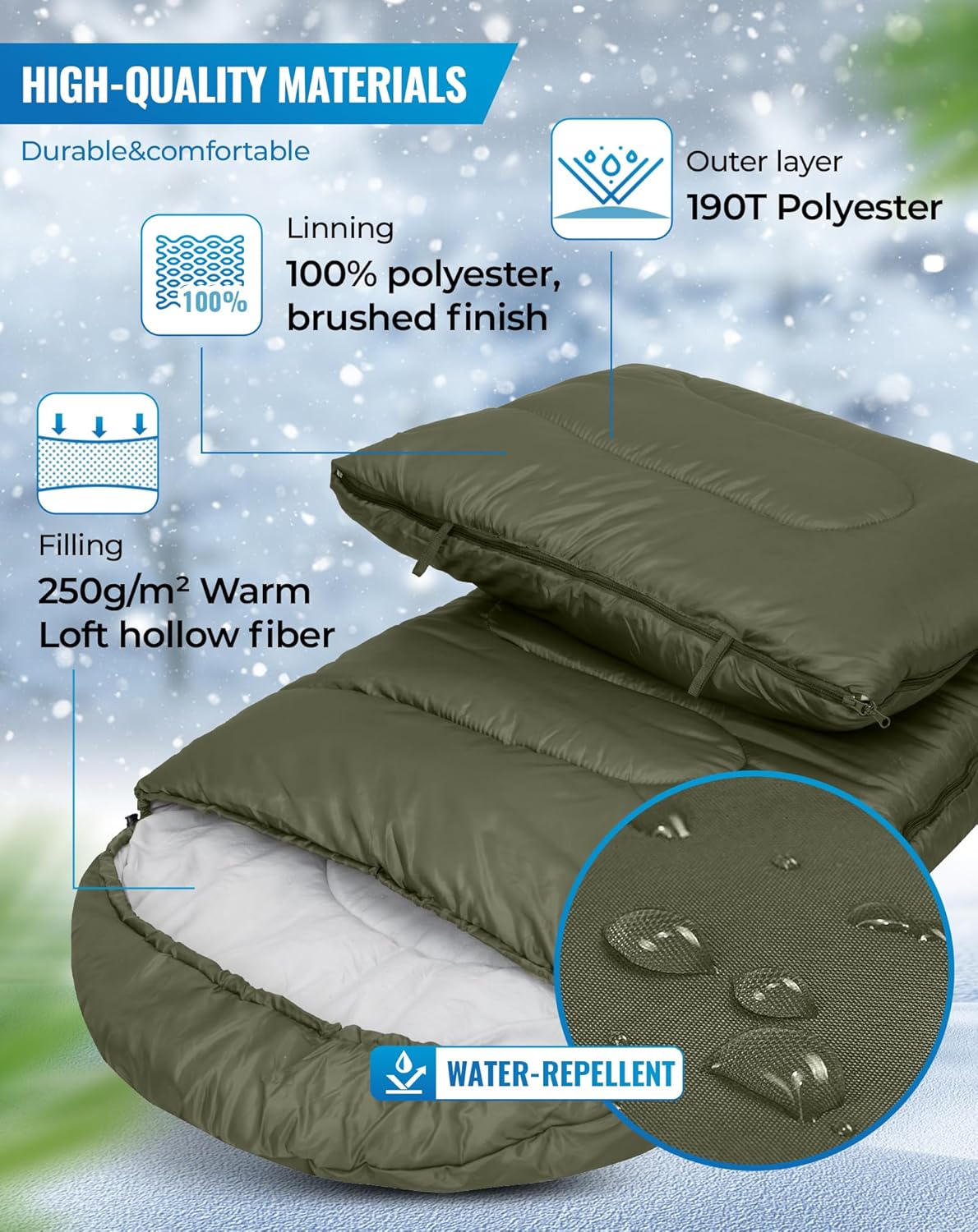 Thumbnail 3 de KingCamp Oasis 3–4 Season Waterproof Sleeping Bag (Left–Right Connectable) for Children & Adults