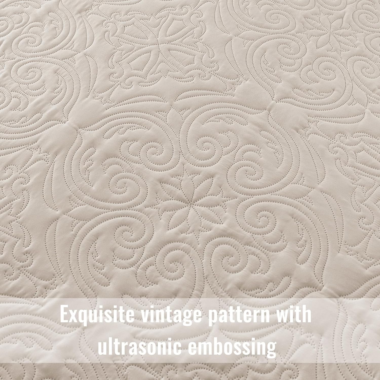 Detalle 2 de Exclusivo Mezcla QS-YP-TBE Twin Quilt Set, Beige Cream Microfiber Damask