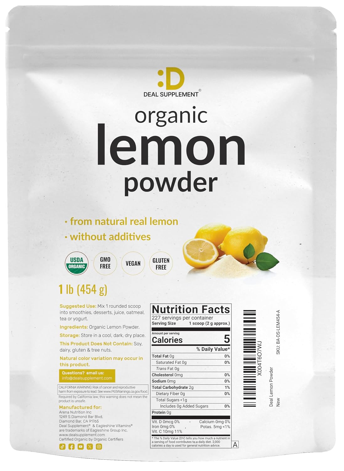 Thumbnail 2 de DEAL SUPPLEMENT Organic Lemon Powder, 1 lb Freeze-Dried, No Sugar