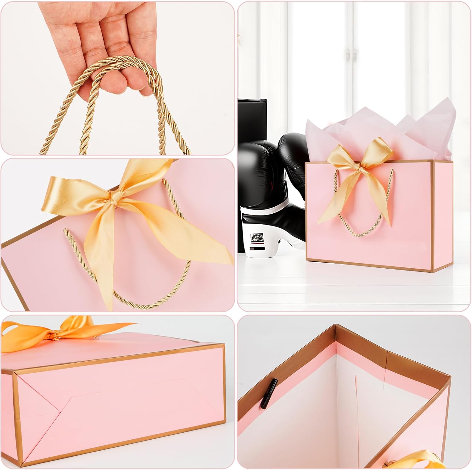 Thumbnail 2 de 2er-Set Geschenktüten Rosa-Gold mit Verpackungen und Karten, 20 × 10 × 28 cm