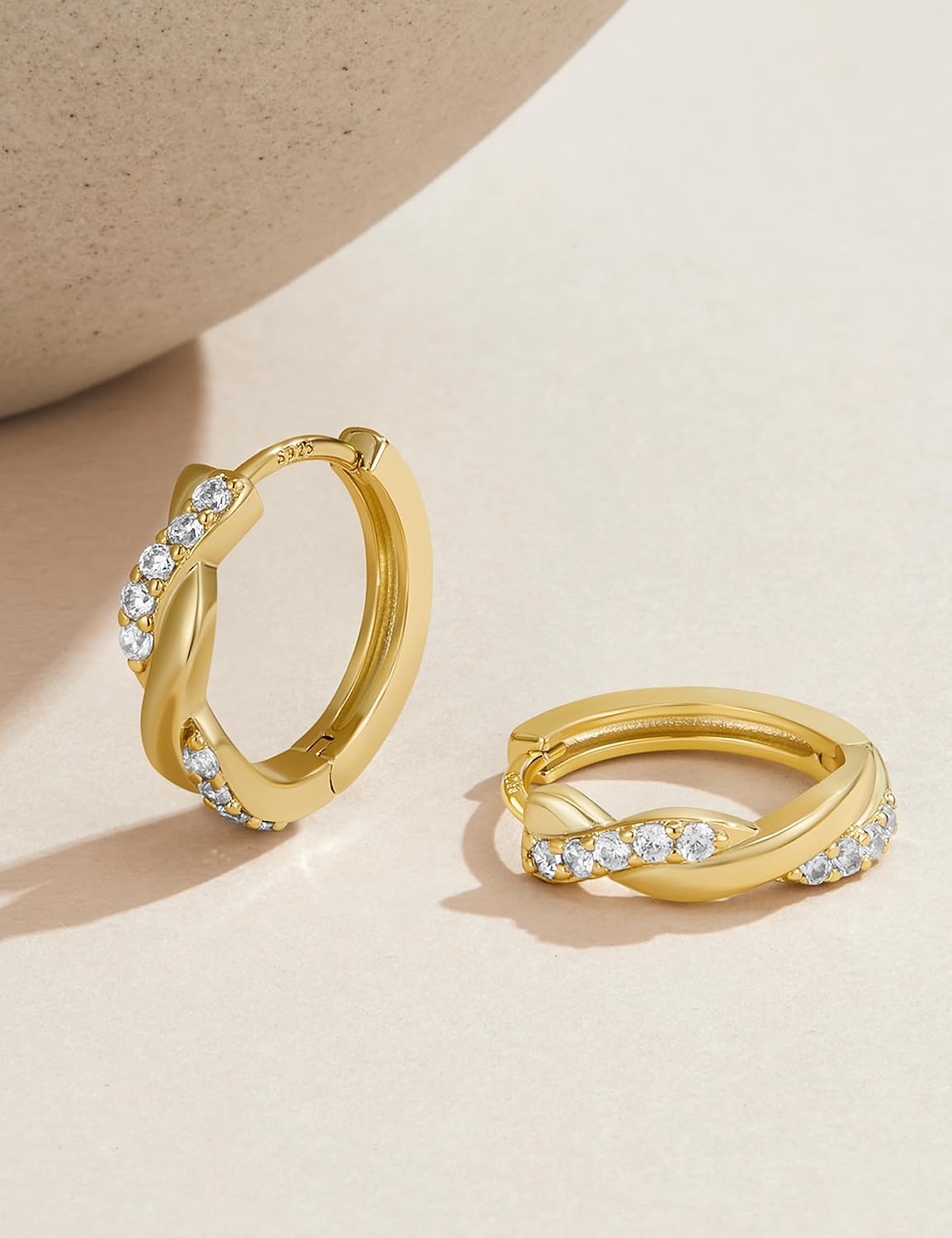 Thumbnail 2 de MACACHII — 3 paires de créoles argent 925 plaqué or 14K, hypoallergéniques avec zircons