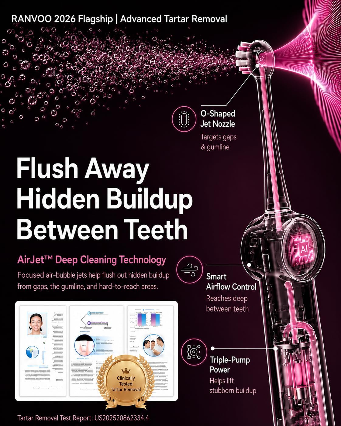 Detalle de RANVOO AirJet X5 Electric Toothbrush — 2026 Special Edition in Cyclamen Pink