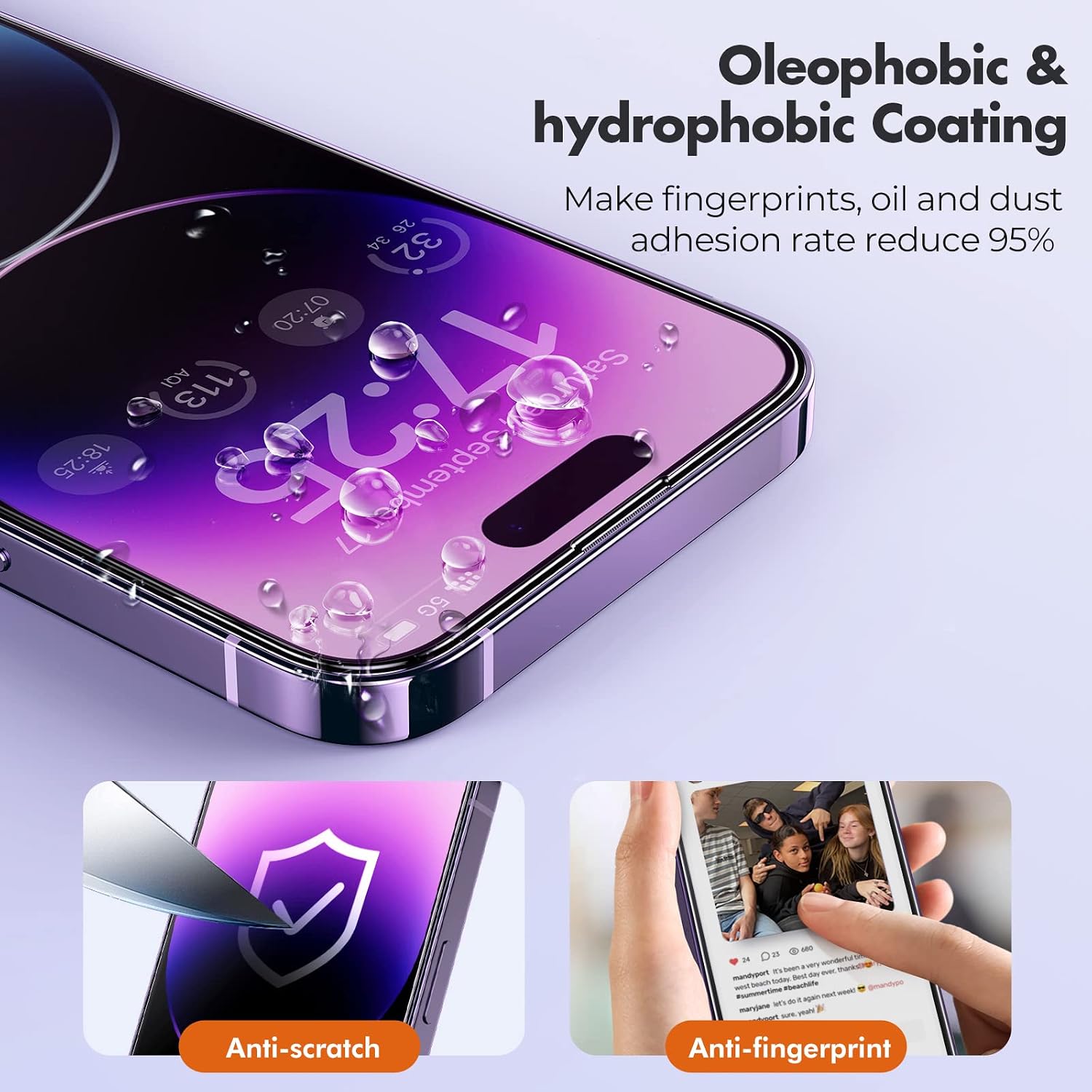 Detalle 2 de UNBREAKcable 3-Pack Screen Protector for iPhone 14 Pro Max (double shatterproof tempered glass, 9H)