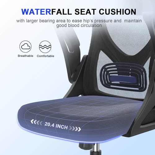 Detalle de YONISEE Office Chair - Ergonomic High Back Mesh Desk Chair with Adjustable Lumbar Support, Headrest and Flip-up Armrests