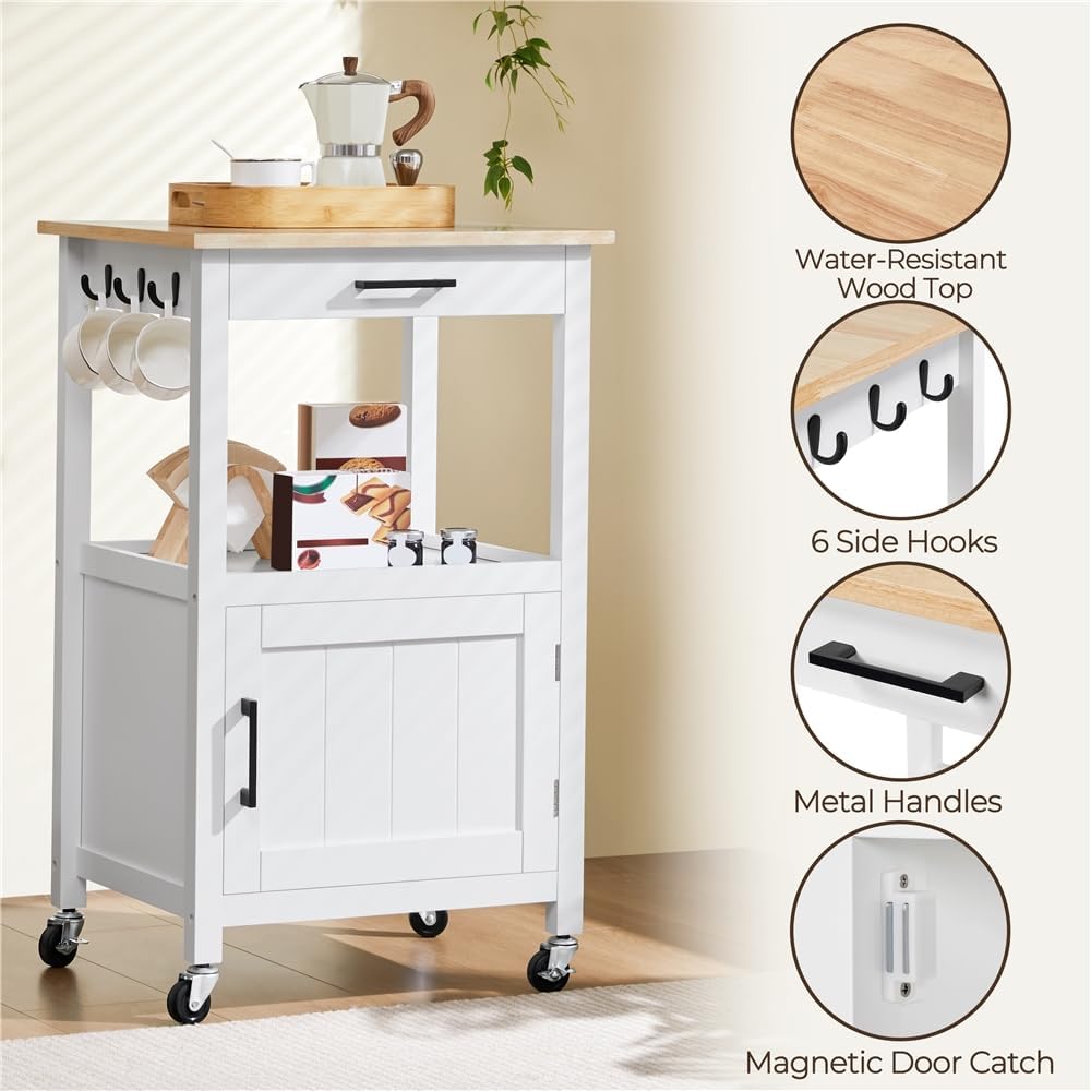 Thumbnail 3 de Yaheetech Carrello Cucina bianco mobile con ruote e 2 ripiani (55 x 45 x 89 cm)