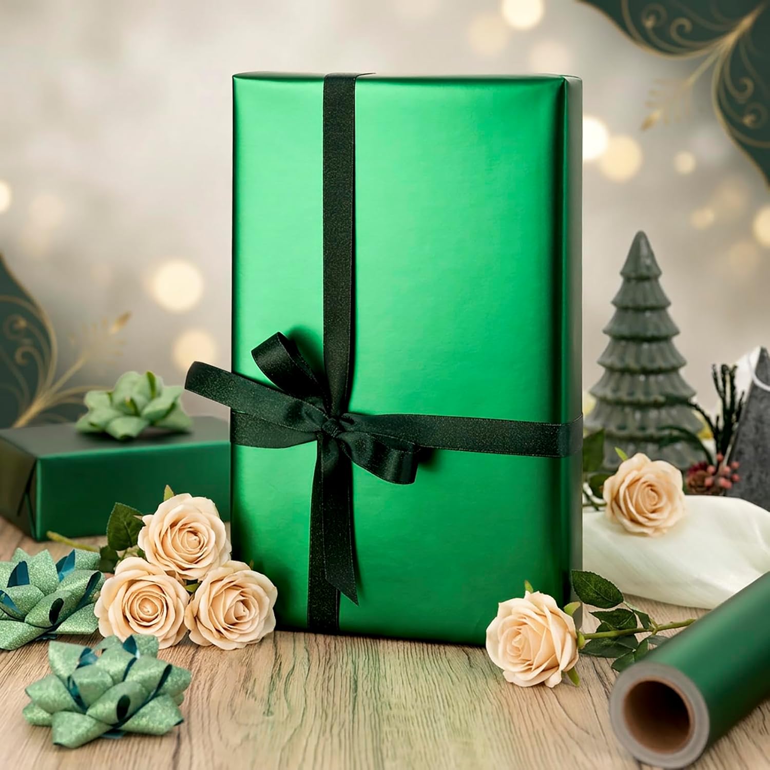 Detalle 2 de Homeral Dark Green Wrapping Paper, 17 In x 33 Ft Matte Metallic Roll