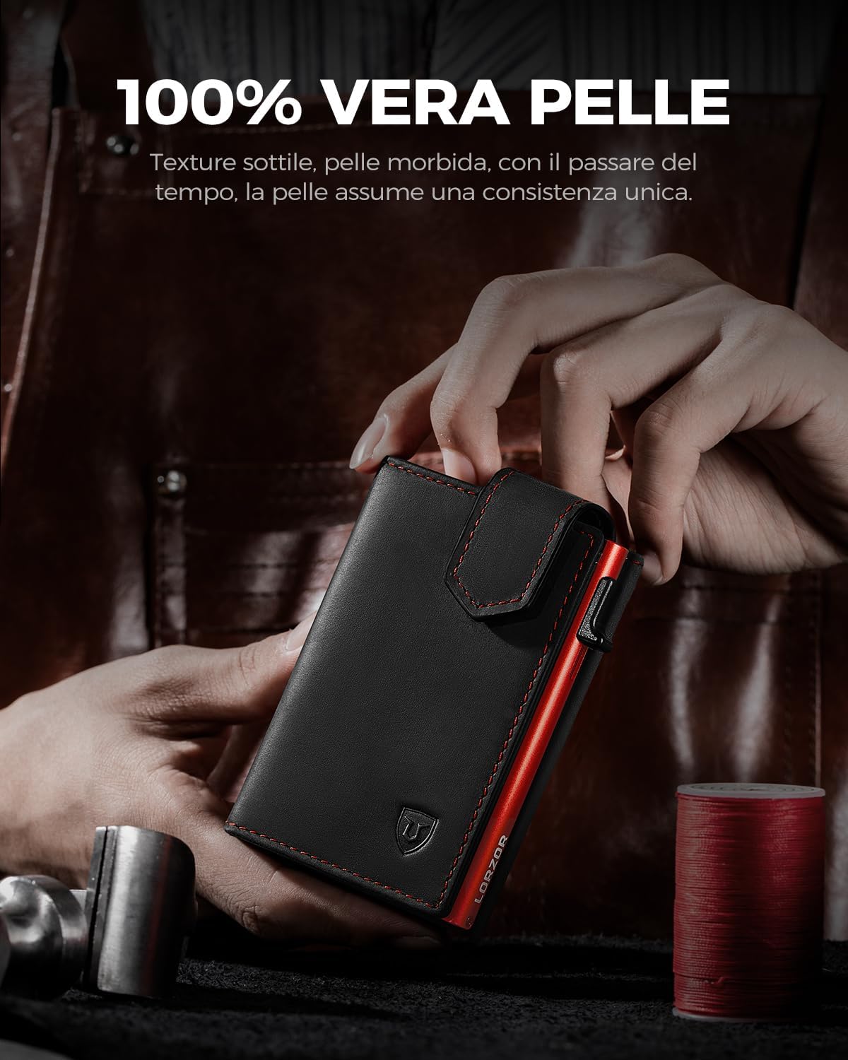 Detalle de LORZOR portafoglio uomo slim RFID 10 carte
