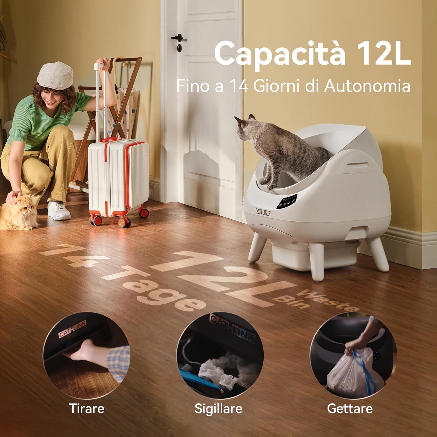 Thumbnail 4 de CATLINK Lettiera autopulente per gatti con ingresso dall’alto e Wi‑Fi 5 GHz, capienza XL 12L (grigio antracite)