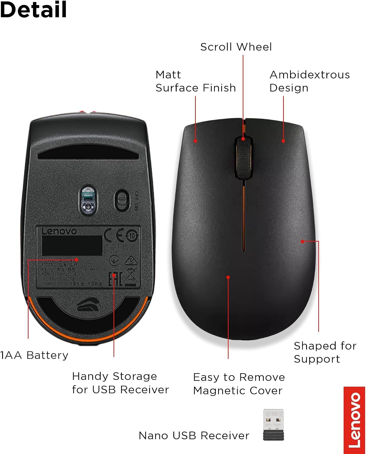 Thumbnail 5 de Lenovo 300 Wireless Compact Mouse Black