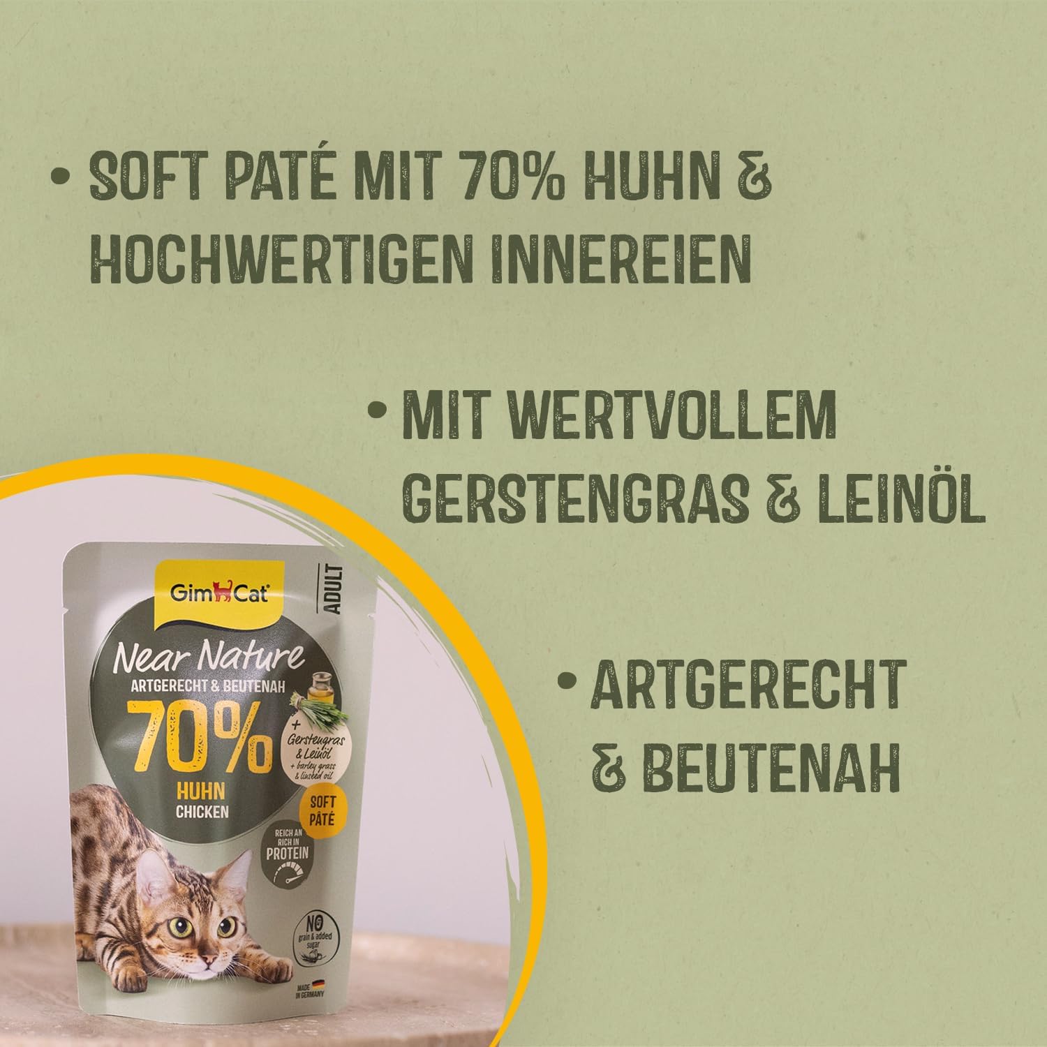 Detalle de GimCat Near Nature Huhn – Getreidefreies Nassfutter für Katzen ab dem 7. Monat, 16 Beutel (16 x 85 g)