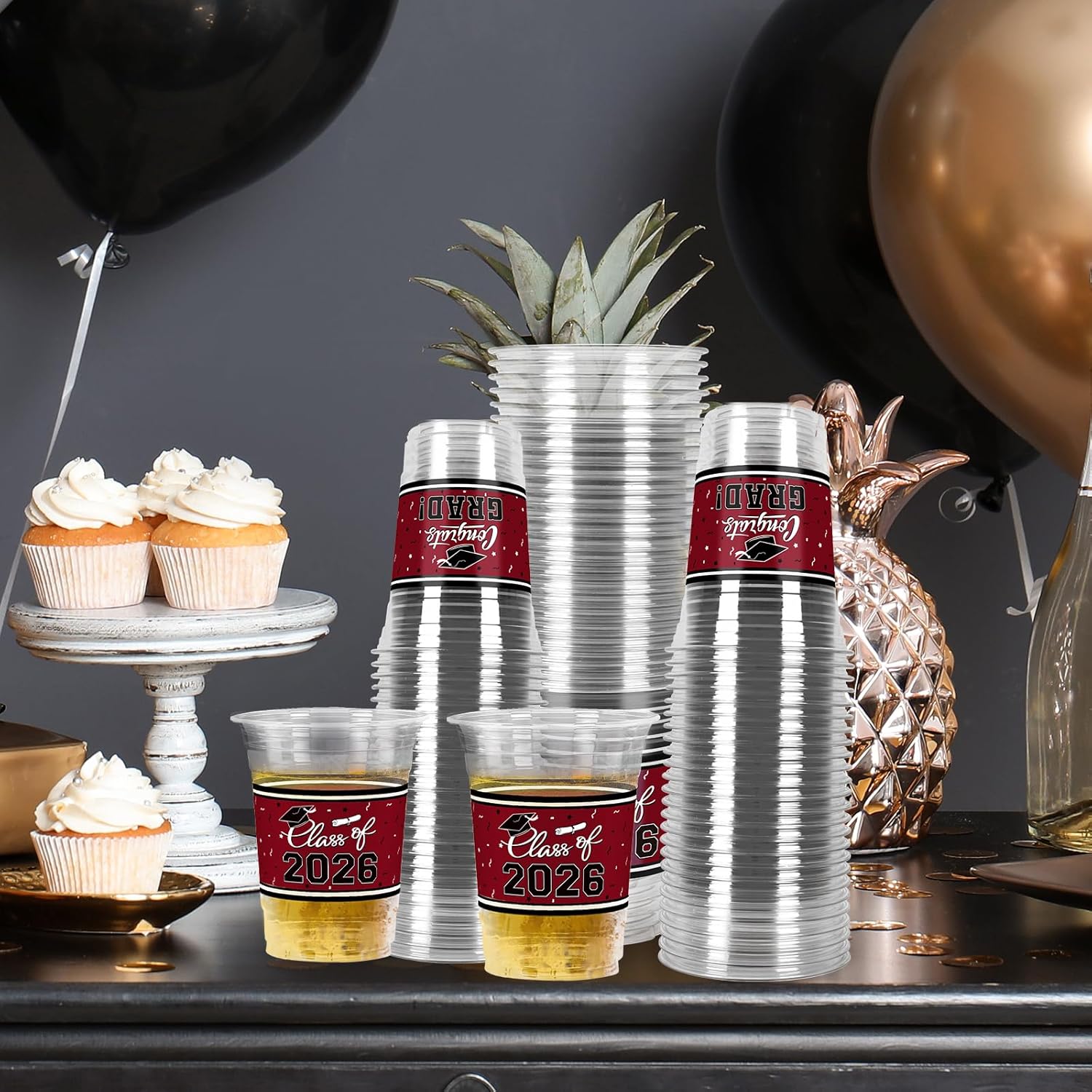 Thumbnail 2 de Gatherfun Class of 2026 Celebration 100-Piece 16oz Maroon Graduation Plastic Cups