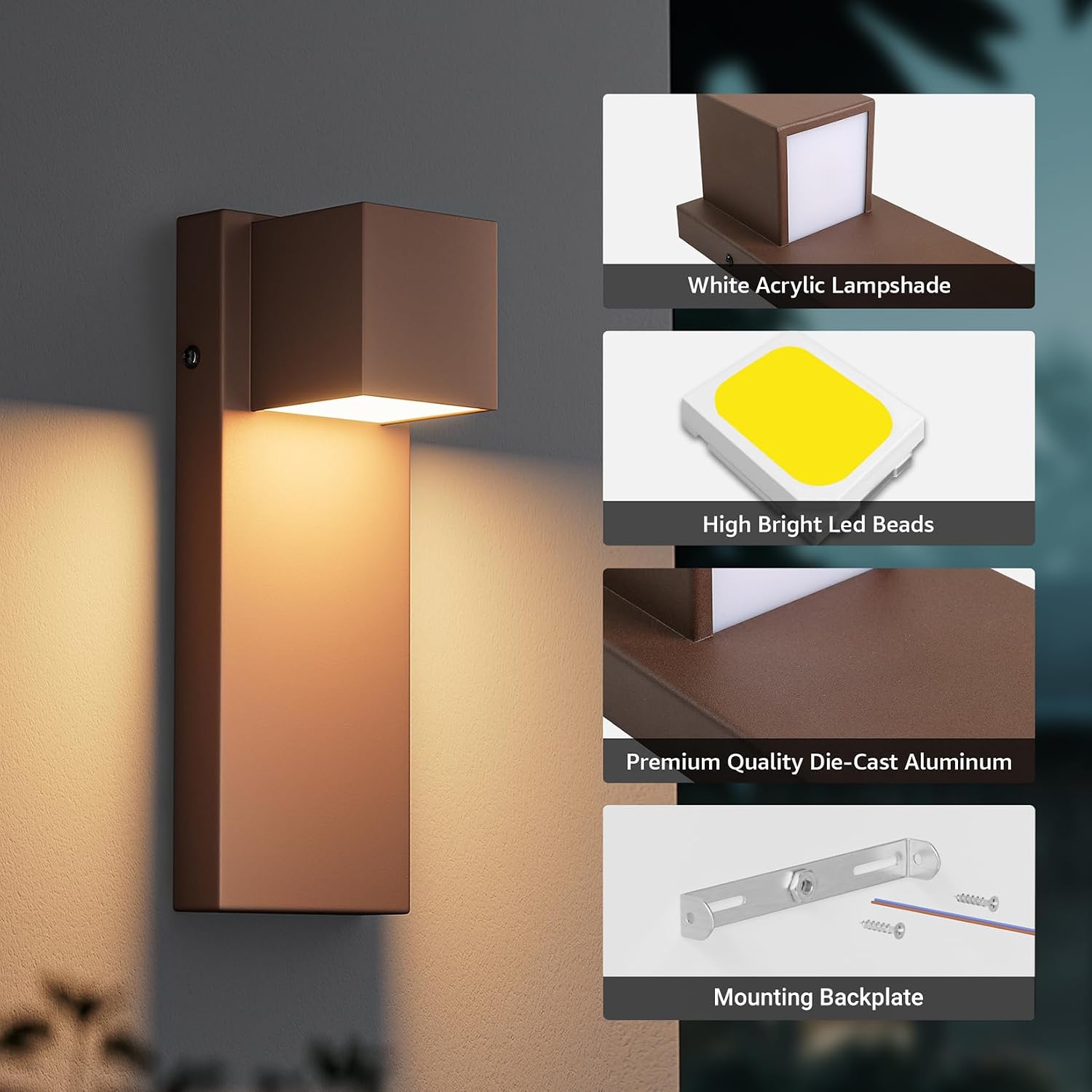 Detalle 2 de K-Bright LED applique da esterno 16W 3000K, 2 pezzi 🛋