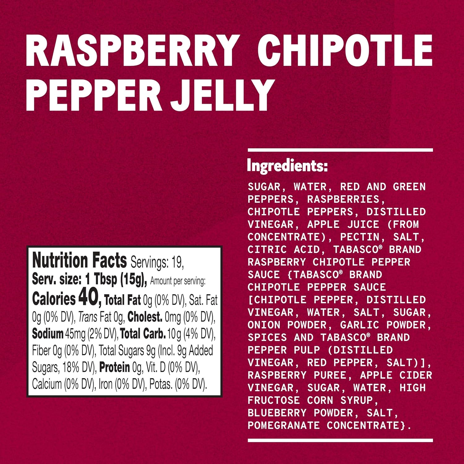 Thumbnail 1 de Tabasco Variation Pepper Jelly Raspberry Chipotle — Gelée épicée à la framboise et chipotle fumé (283 g)