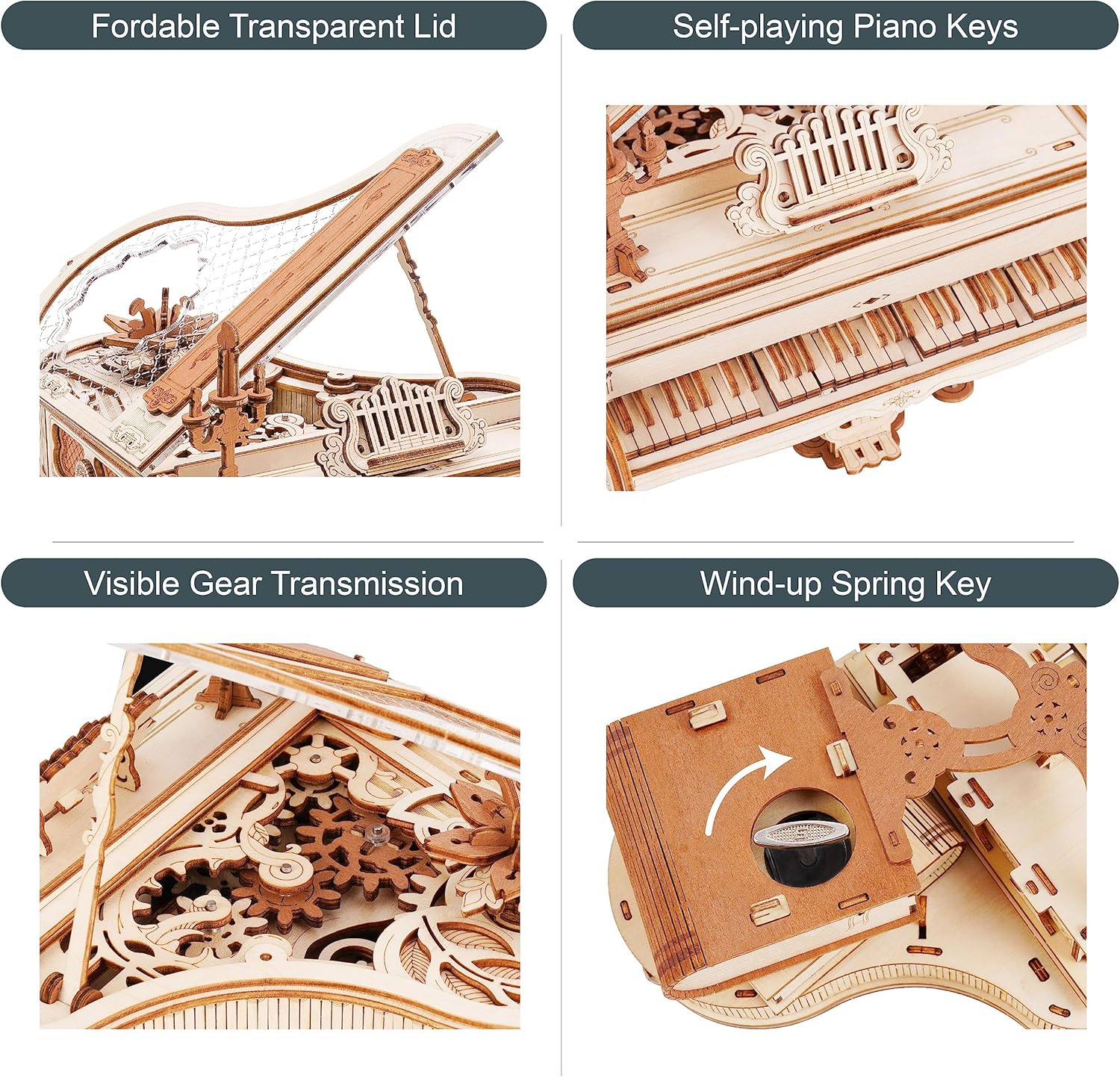 Thumbnail 2 de ROBOTIME Pianoforte Magico 3D in legno con scatola musicale e ingranaggi