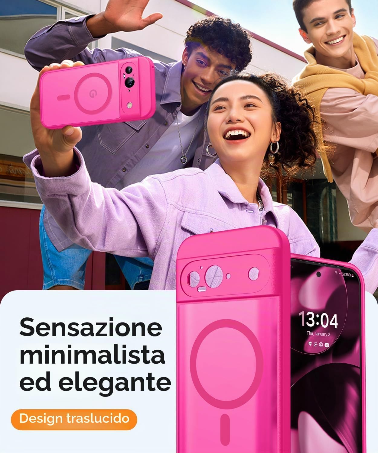 Detalle de CANSHN Magnetica Cover per Google Pixel 9 (6.3") - Rosa Calda, Traslucida Opaca