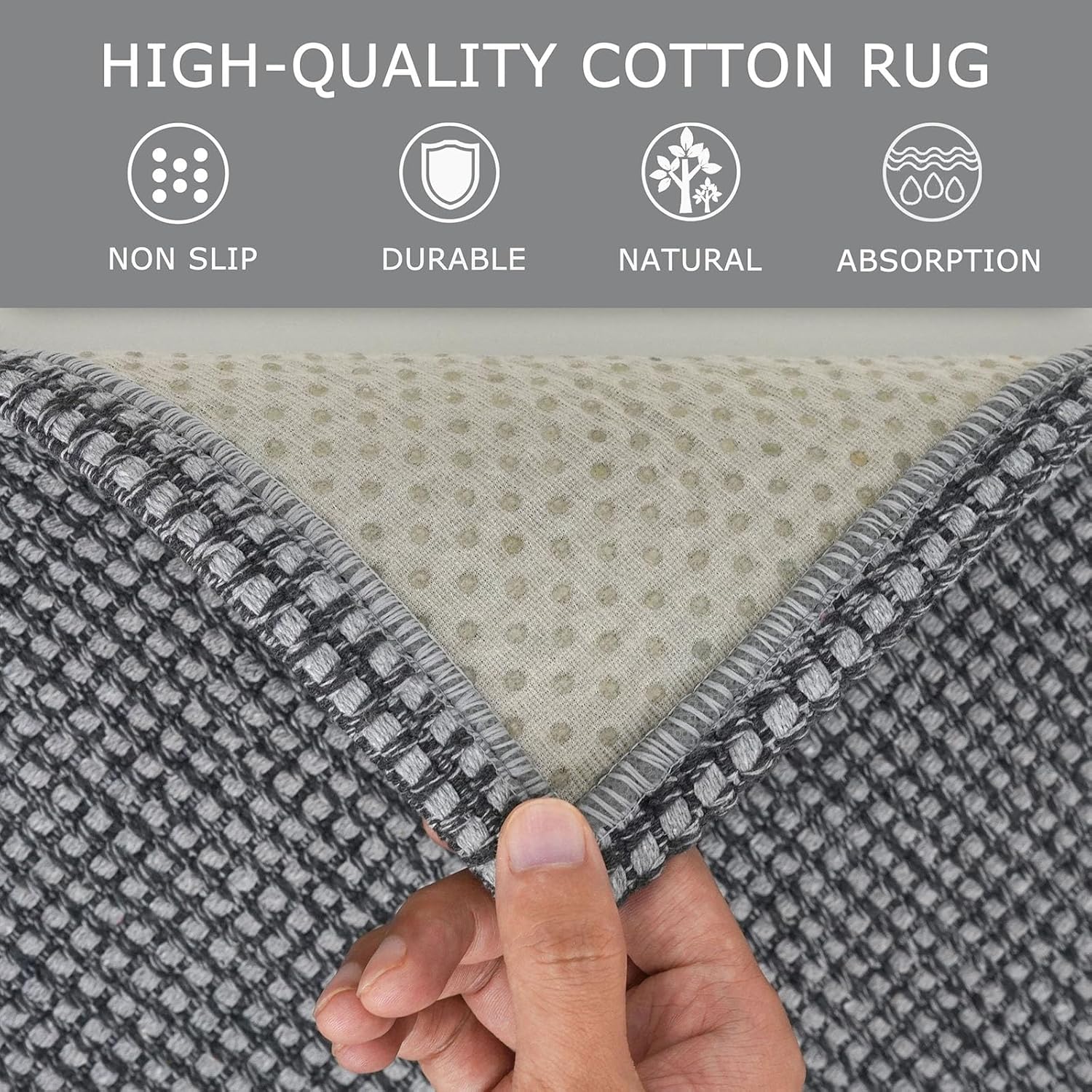 Thumbnail 5 de KOZYFLY Runners for Hallways 2x10 ft Washable Grey/Dark Grey Cotton Entryway Runner Rug