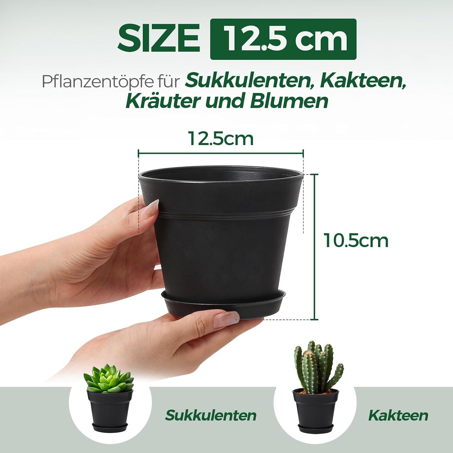 Thumbnail 1 de T4U 12.5cm Plastic Plant Pots, 6 Pack with Saucers, Black