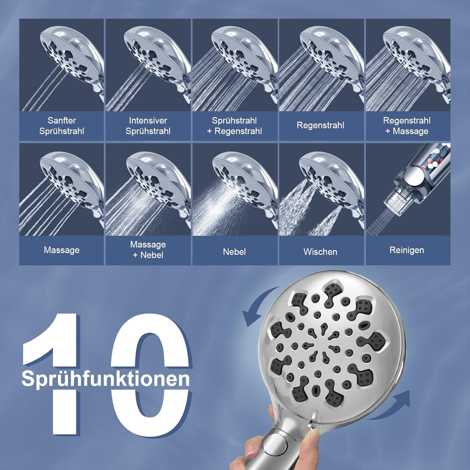 Thumbnail 2 de Alcachofa SURFOU con 10 modos, ahorro y filtro 💧