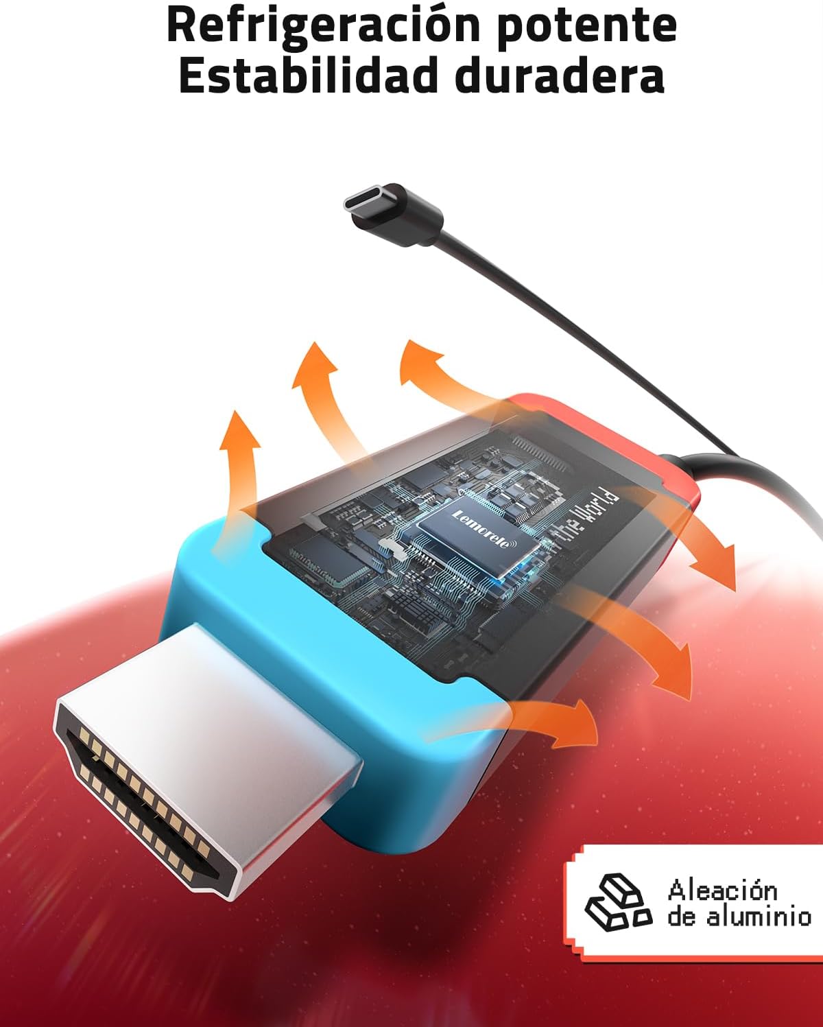 Thumbnail 4 de Lemorele Adaptador USB-C a HDMI 4K60Hz con PD 100W y cable de 2 m para Switch 2/OLED, Steam Deck y más