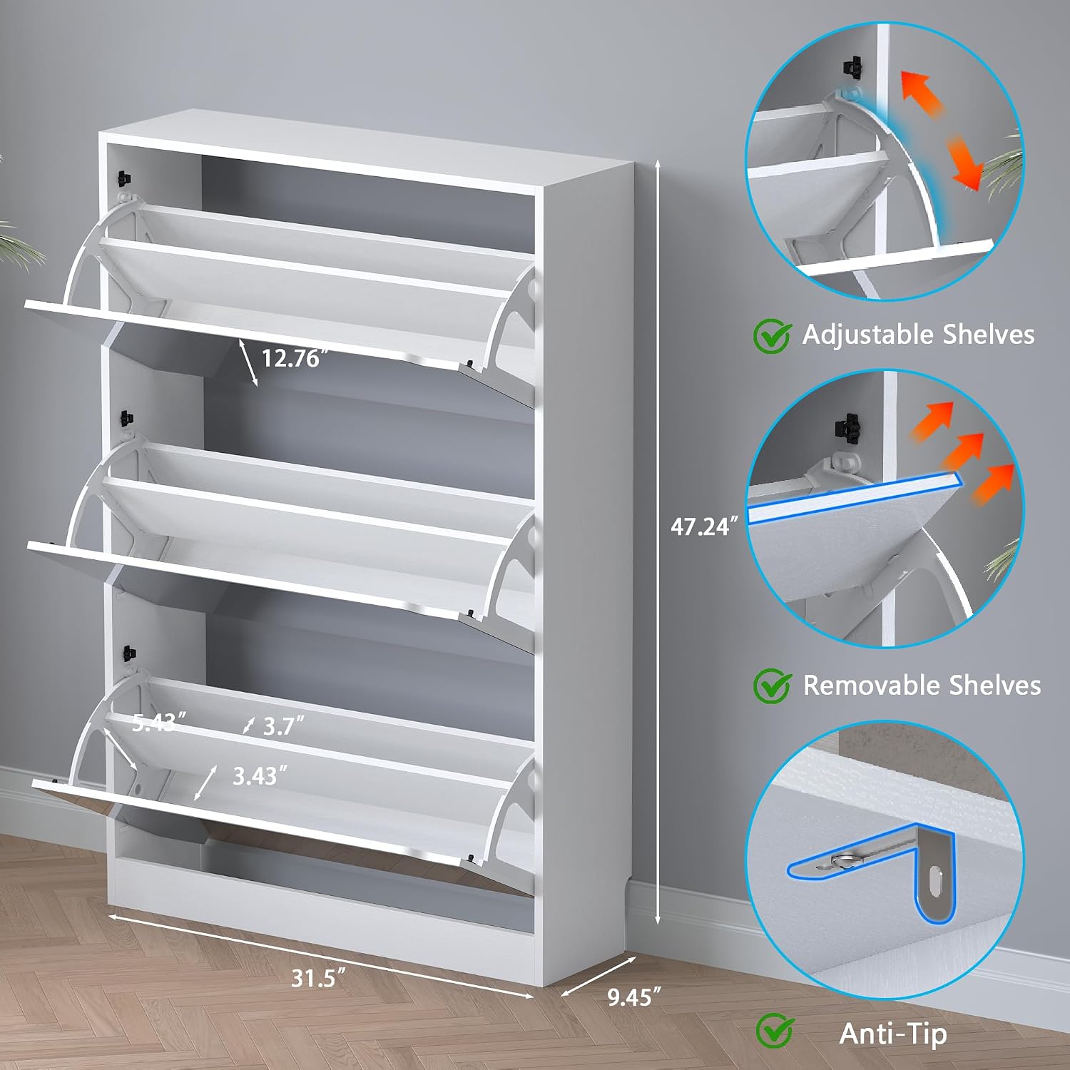 Detalle de BORNOON Shoe Cabinet for 18–24 Pairs