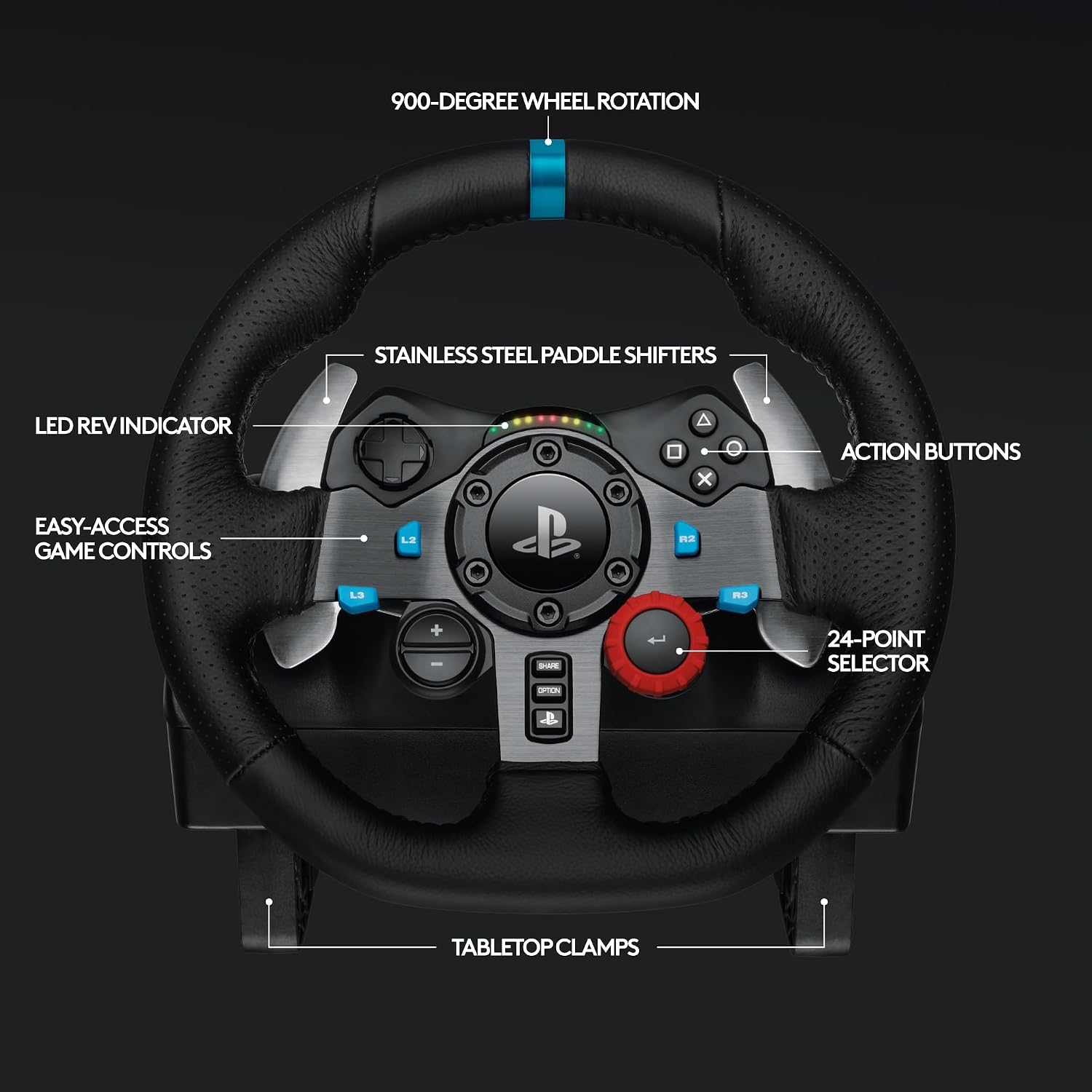 Detalle de Logitech G G29 Driving Force Racing Wheel and Pedals (Real Force Feedback) with Paddle Shifters for PS5, PS4, PC and Mac