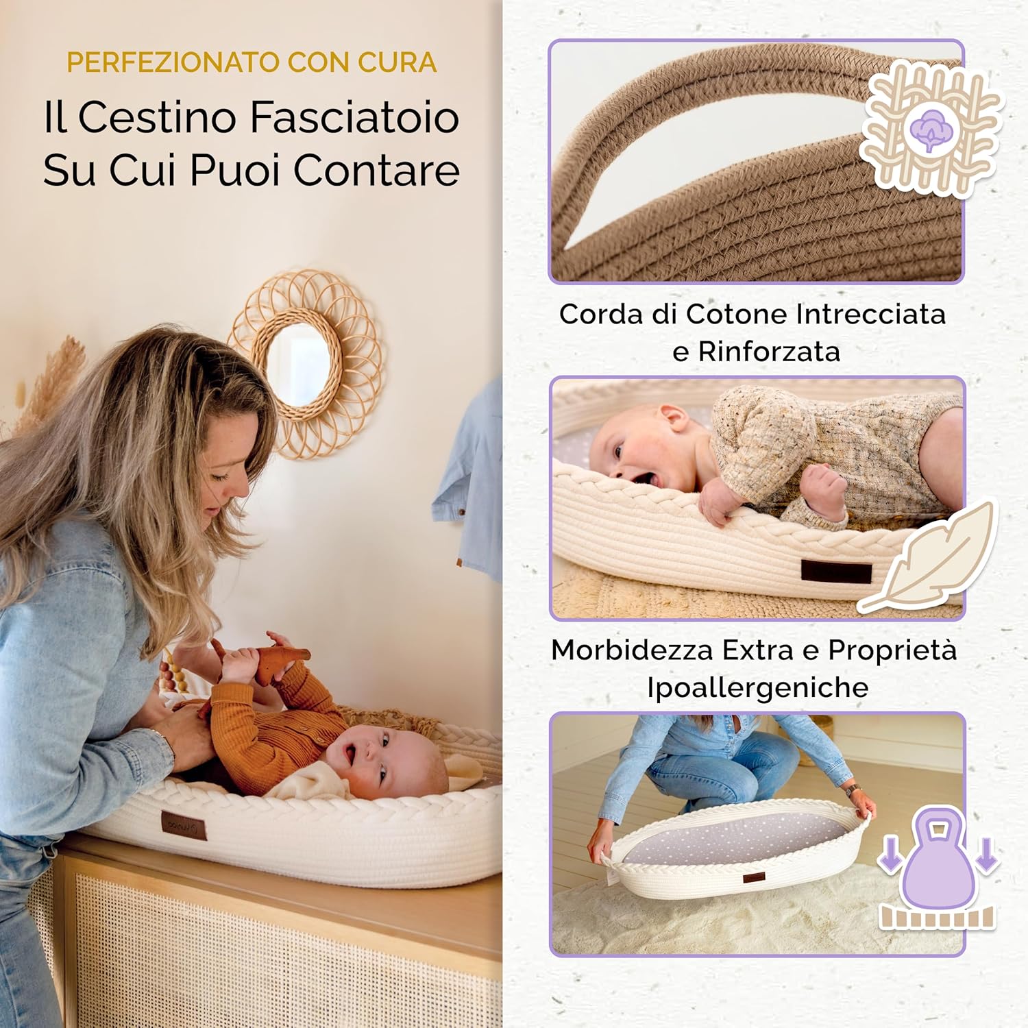 Thumbnail 2 de Yunioo Cesta Fasciatoio per Neonato con Materassino Impermeabile – Fasciatoio Portatile in Cotone, Morbido e Durevole