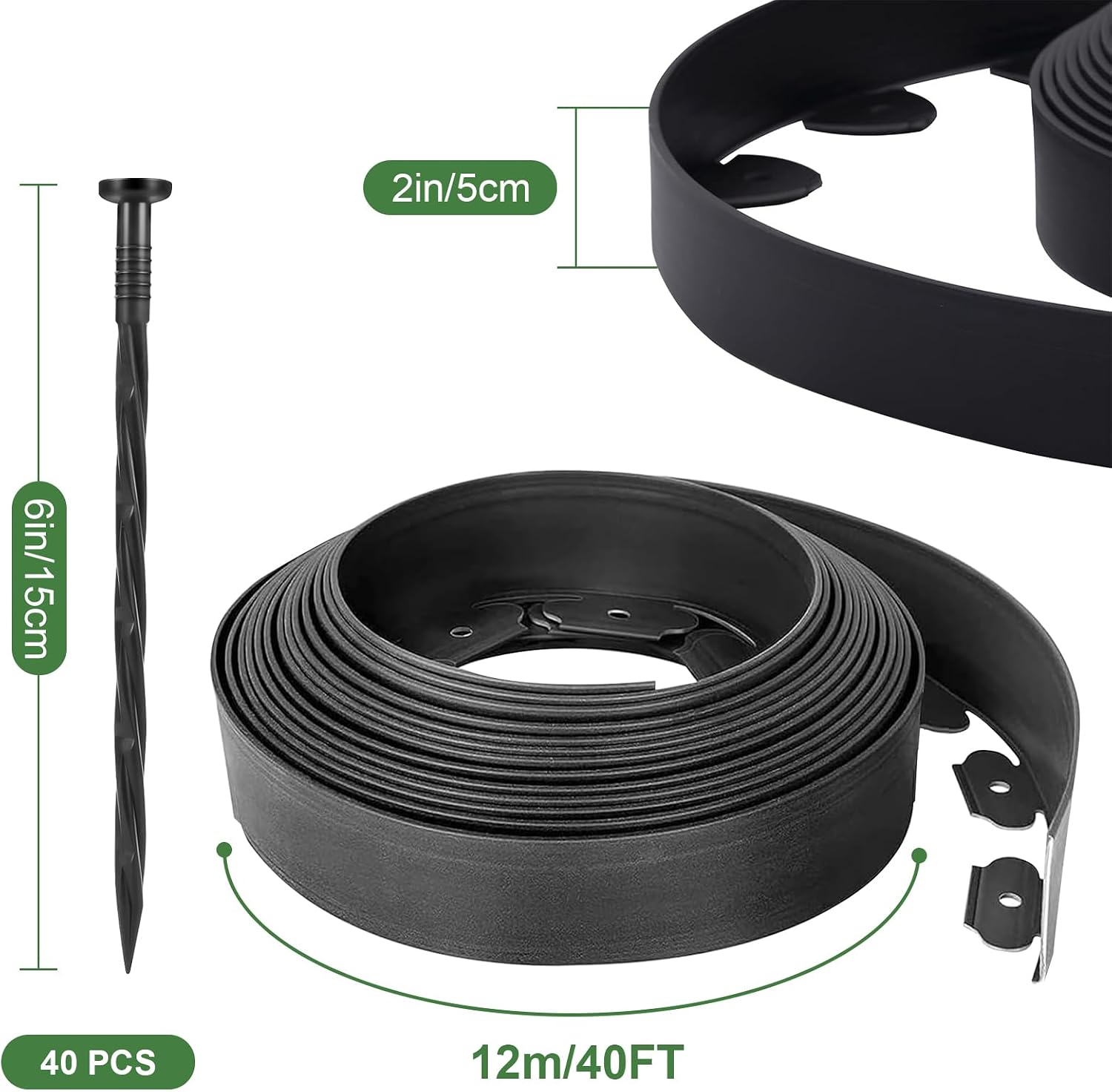 Detalle 2 de 12-Meters No-Dig Garden Edging Border with 40 Ground Stakes – 5cm Tall