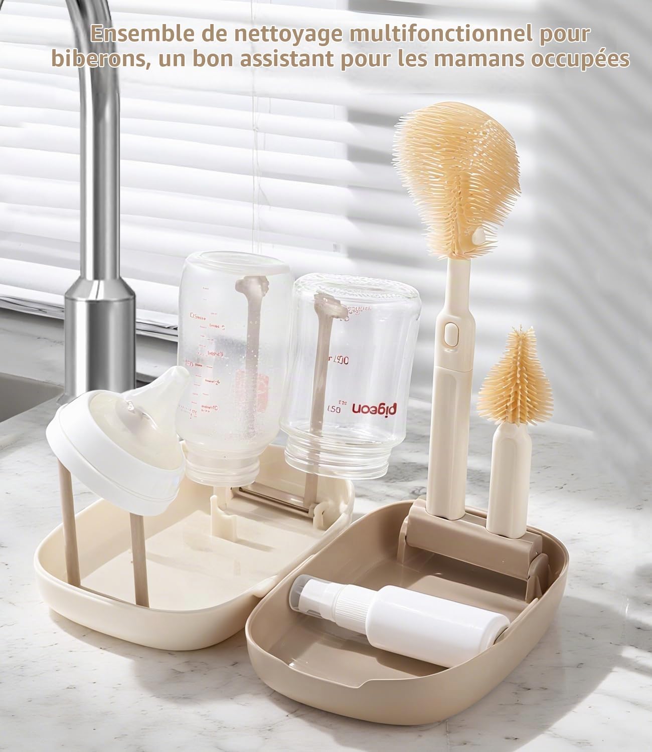 Detalle 2 de Yoxovo Flaschenbürste Baby 7-in-1 babyflessenborstelset met siliconenborstel en droogrek