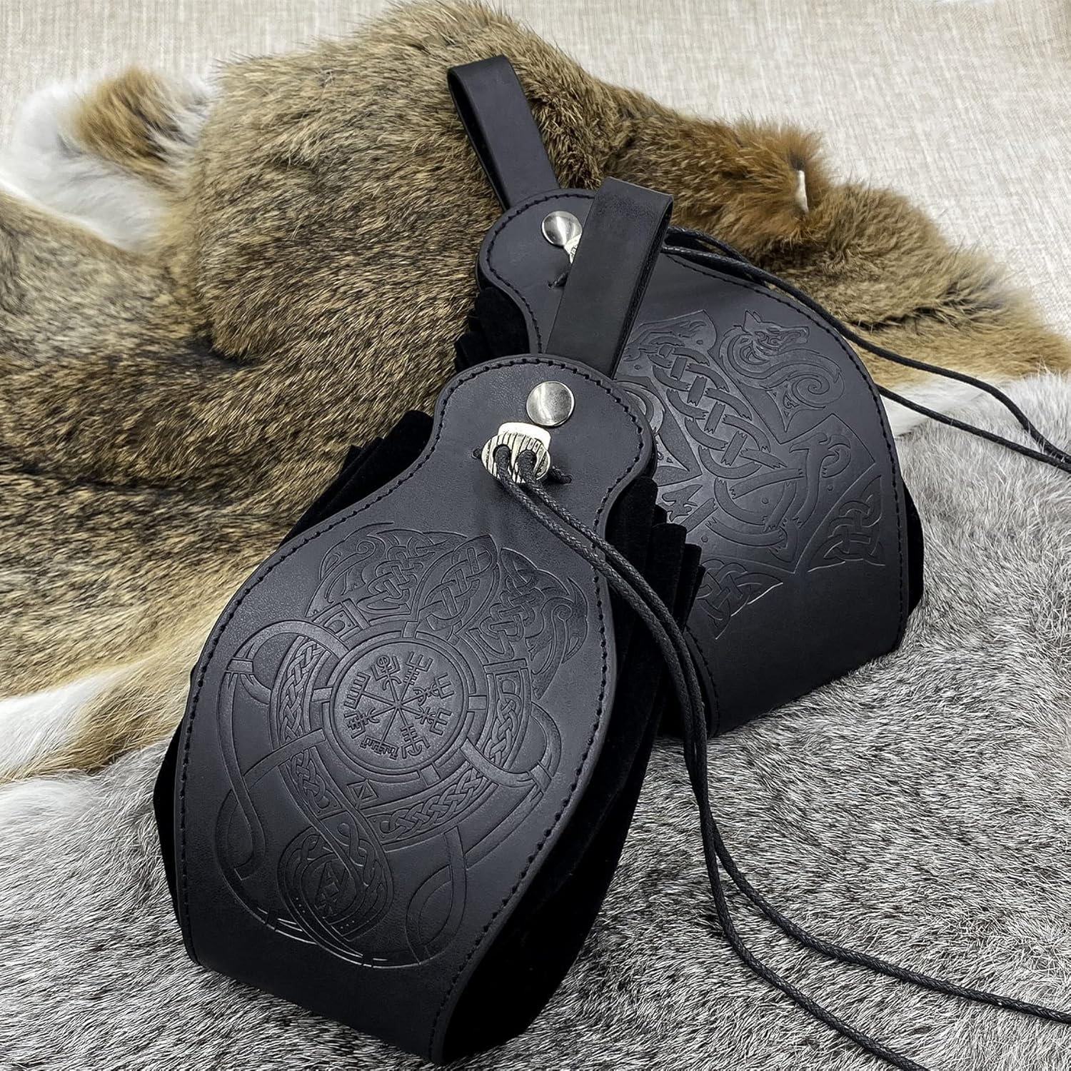 Thumbnail 5 de Medieval Viking Belt Pouch Black Faux Leather Belt Bag