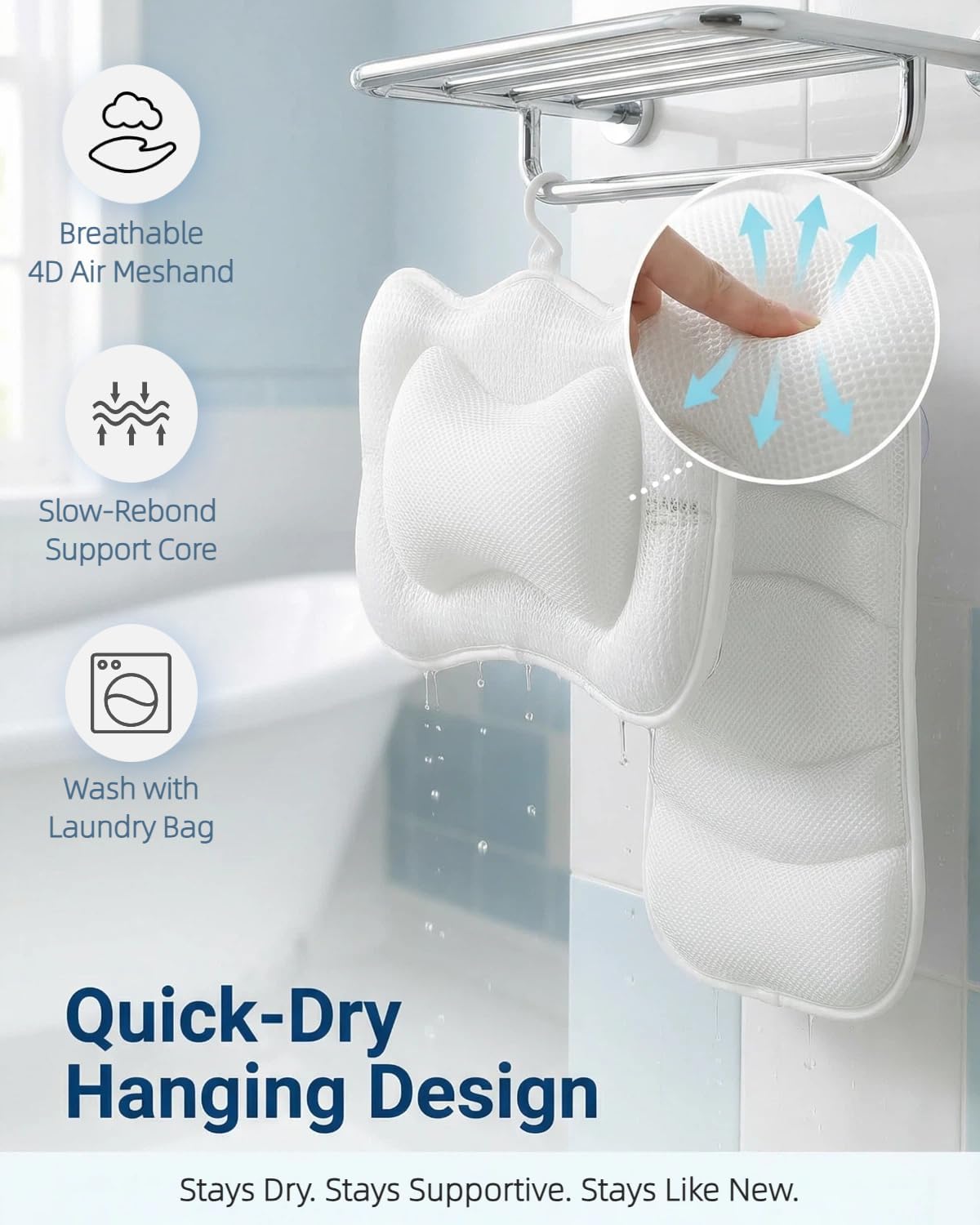 Thumbnail 2 de KEIY Bath Pillows set (2-piece) with 4D air mesh and 8 suction cups – white