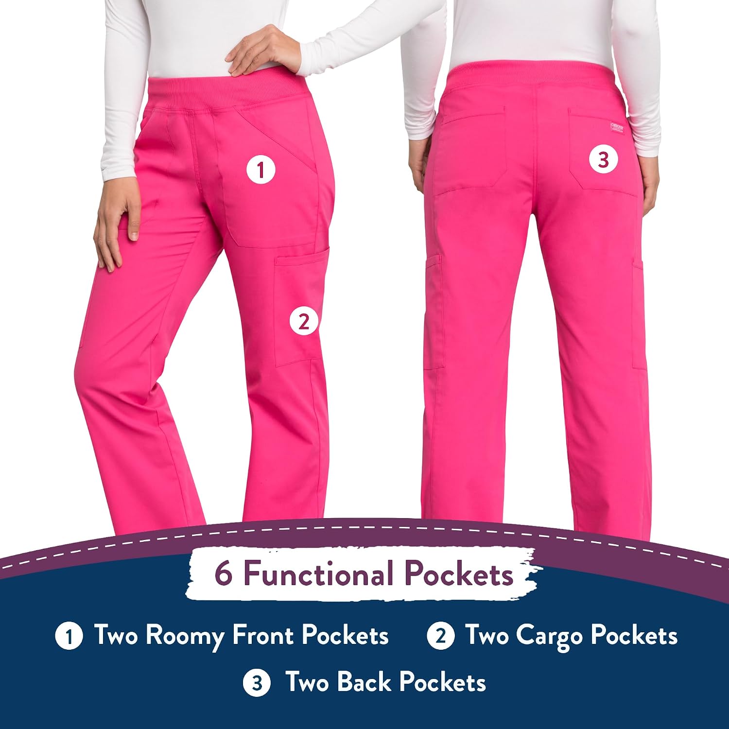 Detalle 2 de Cherokee WW170T Women's Scrub Pants, 2-Way Stretch, Six Pockets