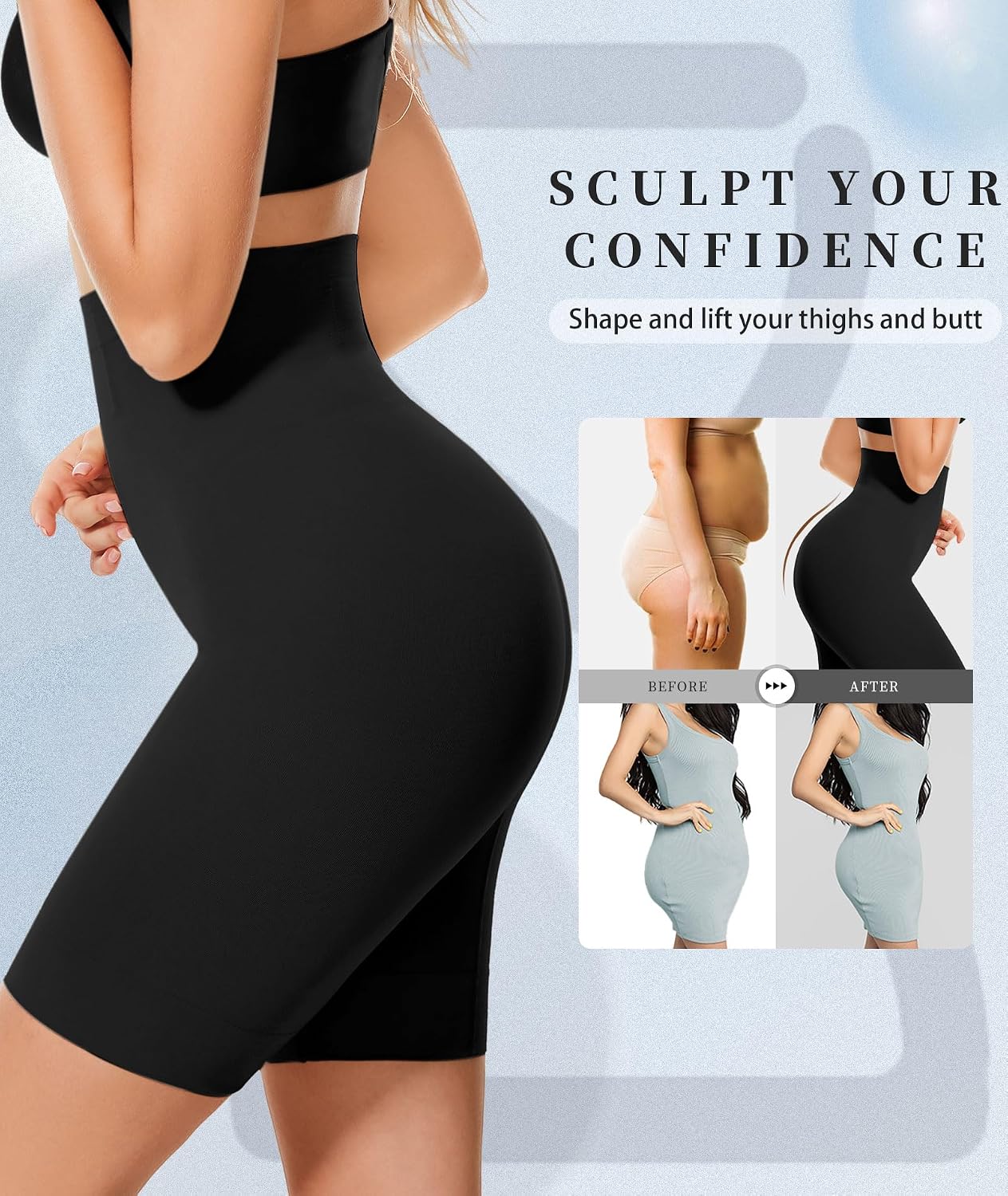 Detalle de sellto PB01-BR High-Waisted Shapewear Shorts with Tummy Control