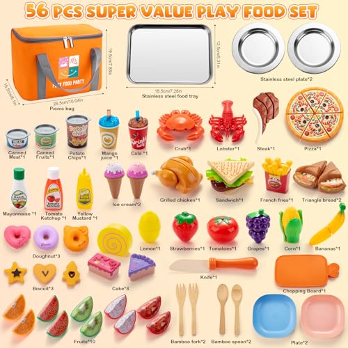 Thumbnail 6 de Juboury cocina juguete Montessori de frutas y verduras (56 piezas) para niños de 3 a 7 años