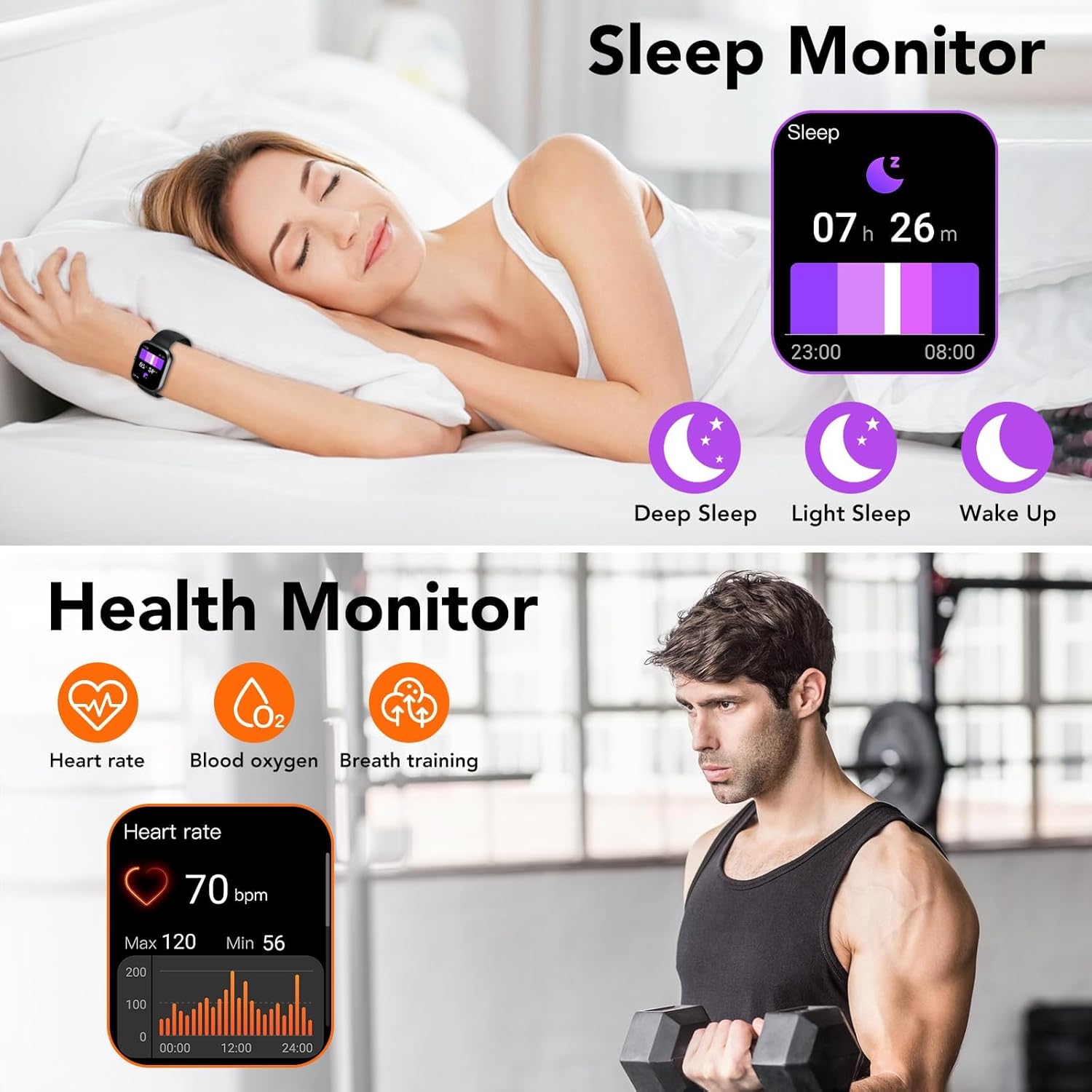 Thumbnail 4 de Smartwatch Uomo Donna 1.91'' con chiamate Bluetooth e AI, fitness tracker SpO2, sonno e 115+ sport (IP68) nero