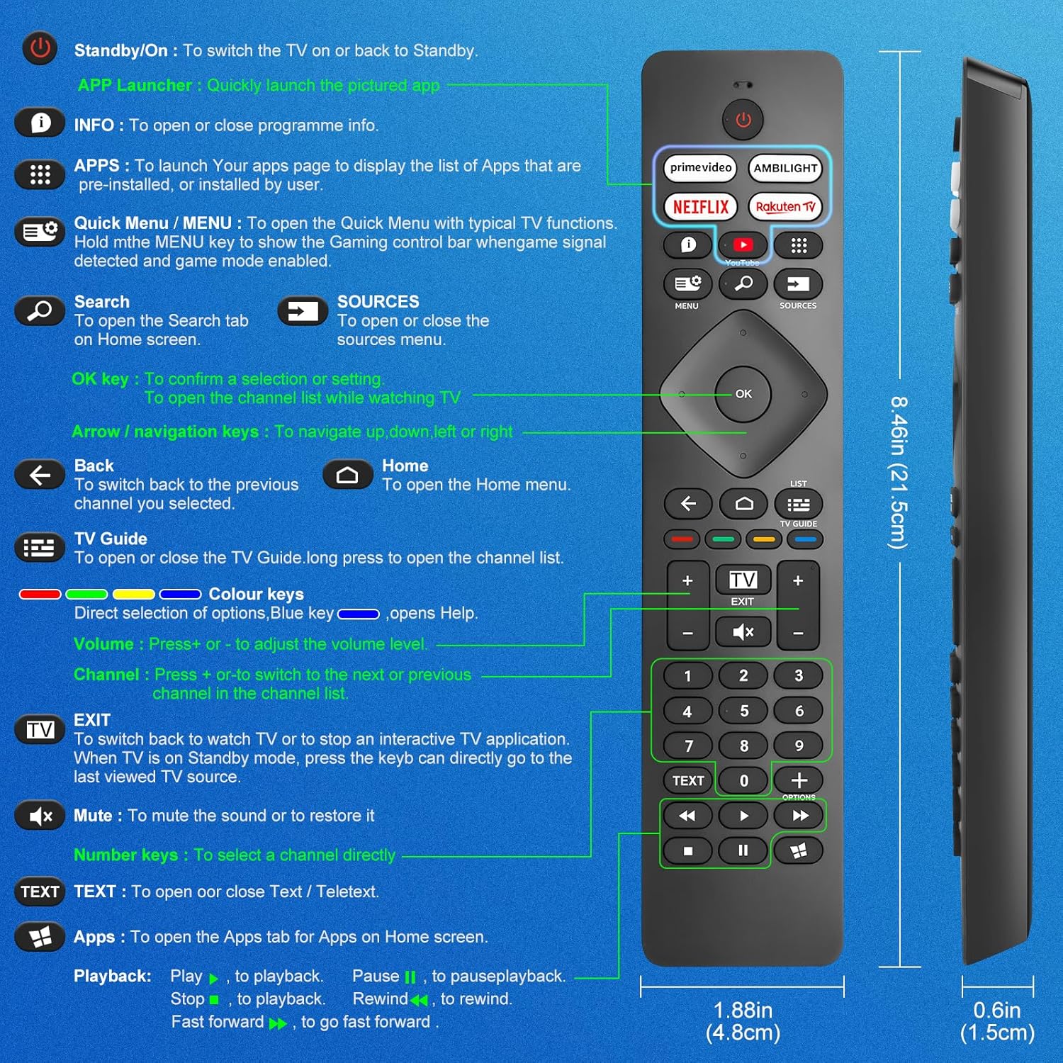 Thumbnail 5 de YOSUN Universalfernbedienung für Philips Ambilight Fernseher – kompatibel mit allen Philips Ambilight TVs