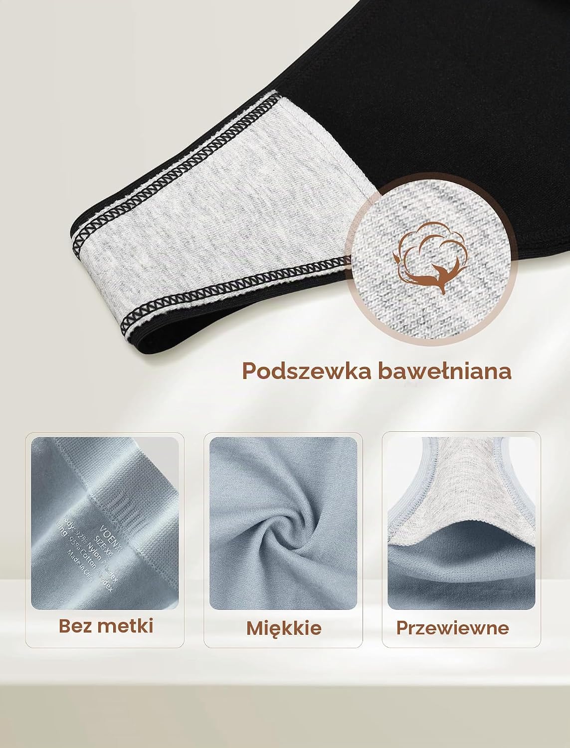 Detalle de VOENXE 6088 bezszwowe stringi damskie z wysokim stanem, 5-pak XS–XXL